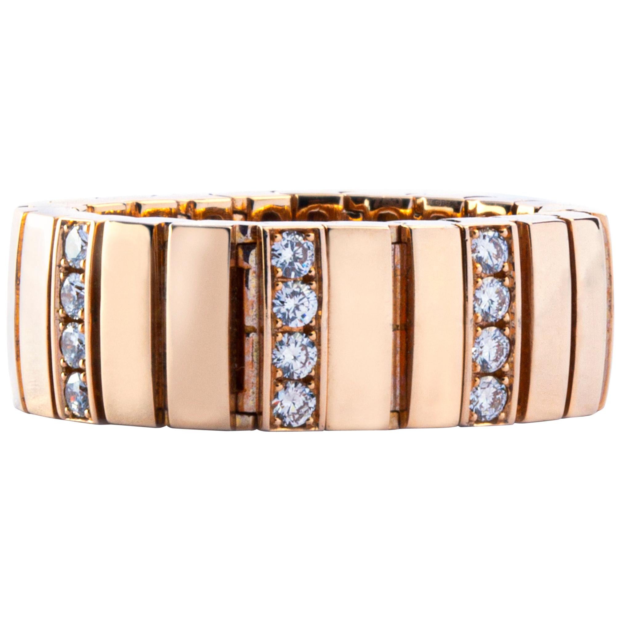 Alex Jona White Diamond 18 Karat Pink Gold Flexible Band Ring For Sale