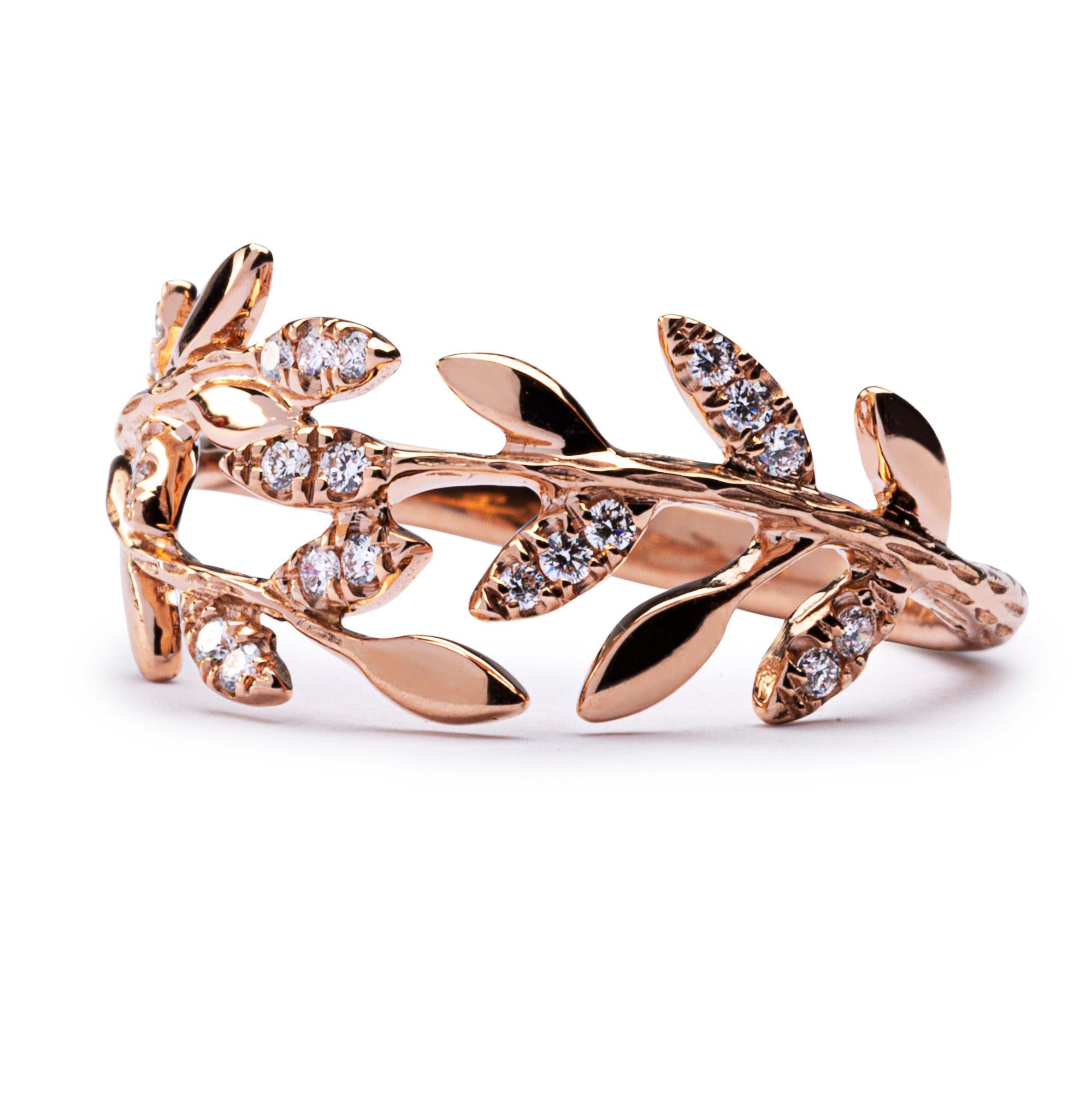 Jona White Diamond 18 Karat Rose Gold Foliage Ring In New Condition In Torino, IT