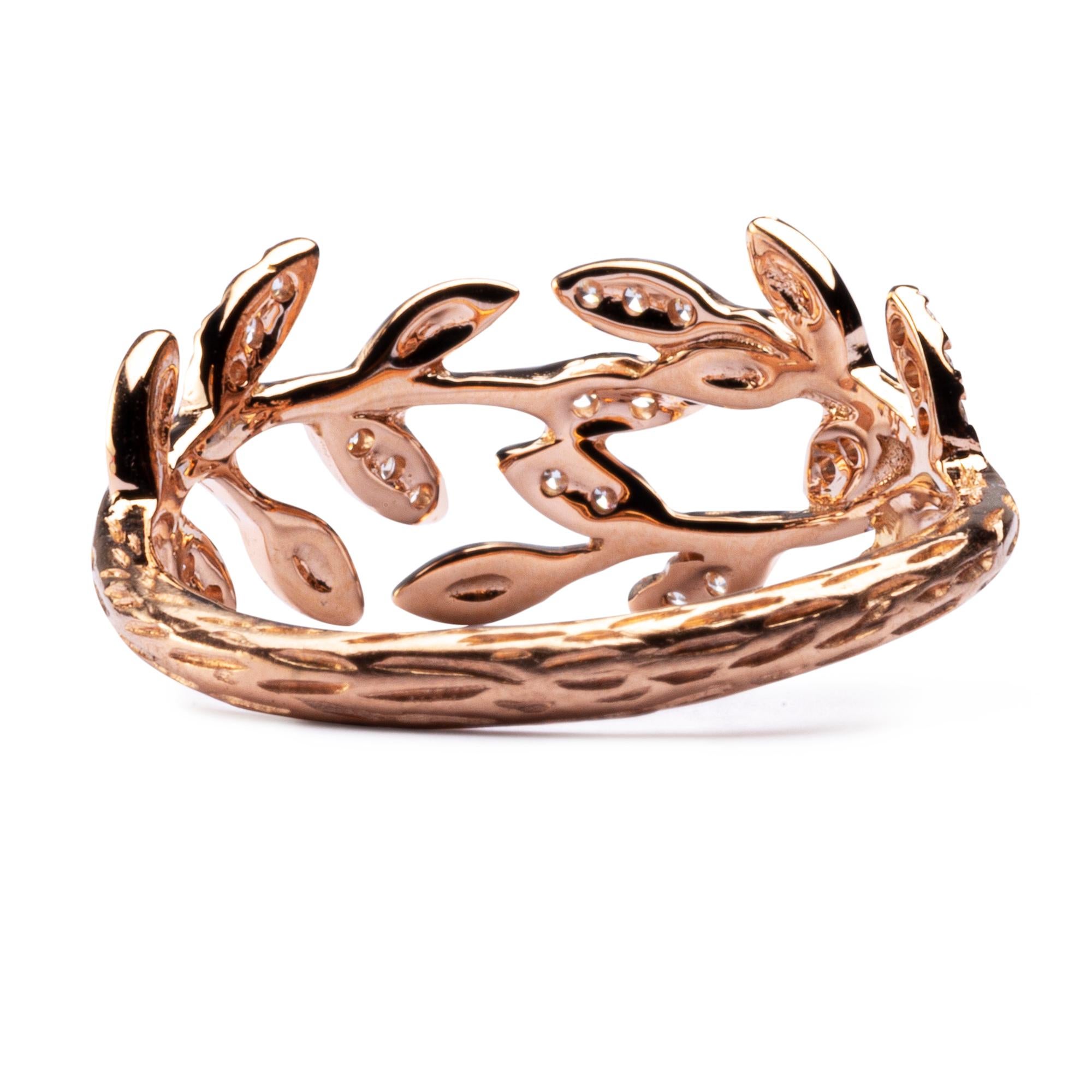 Jona White Diamond 18 Karat Rose Gold Foliage Ring 1