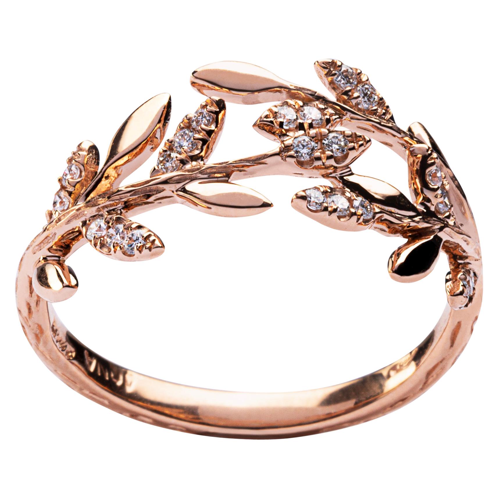 Jona White Diamond 18 Karat Rose Gold Foliage Ring