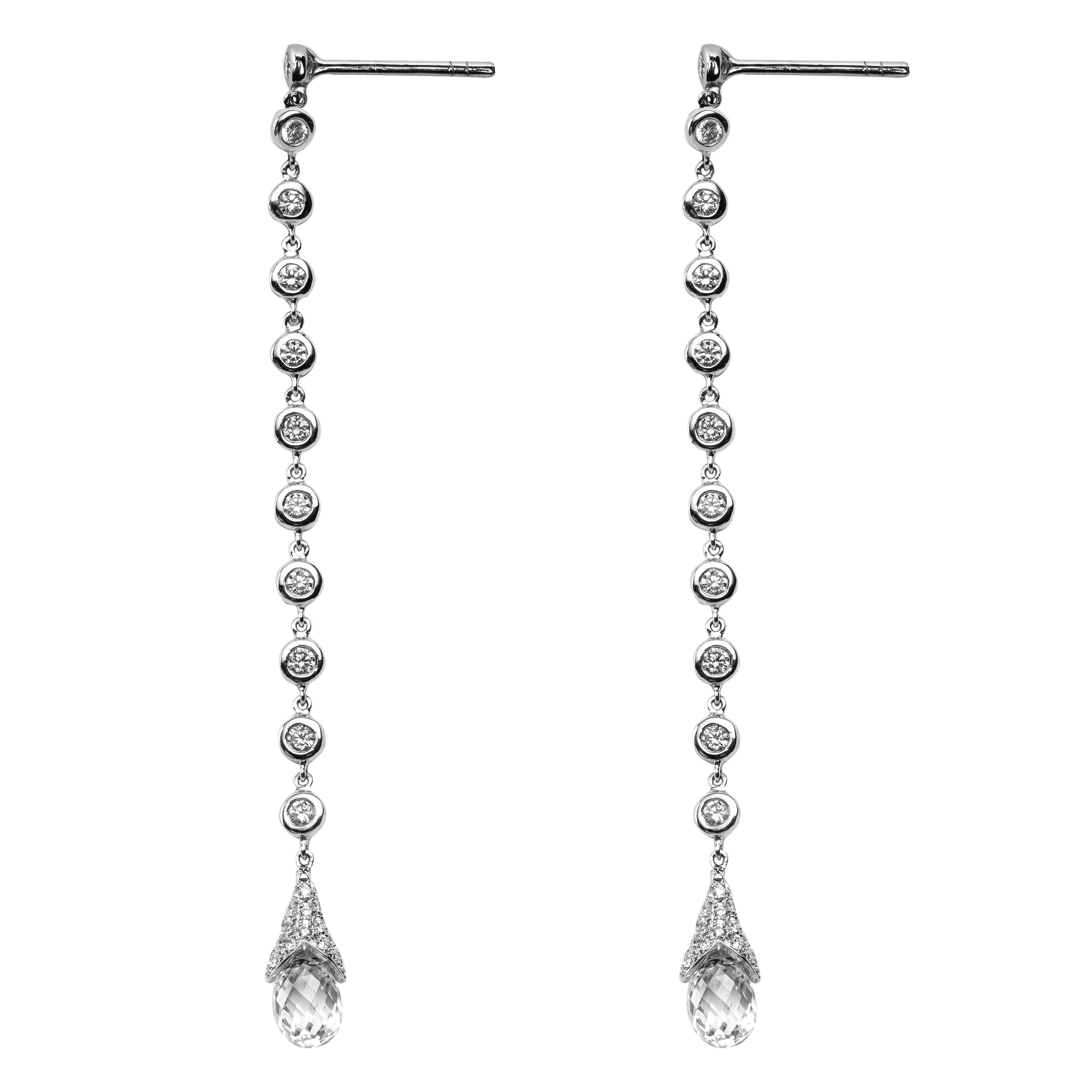 Briolette Cut Alex Jona White Diamond 18 Karat White Gold Drop Earrings For Sale