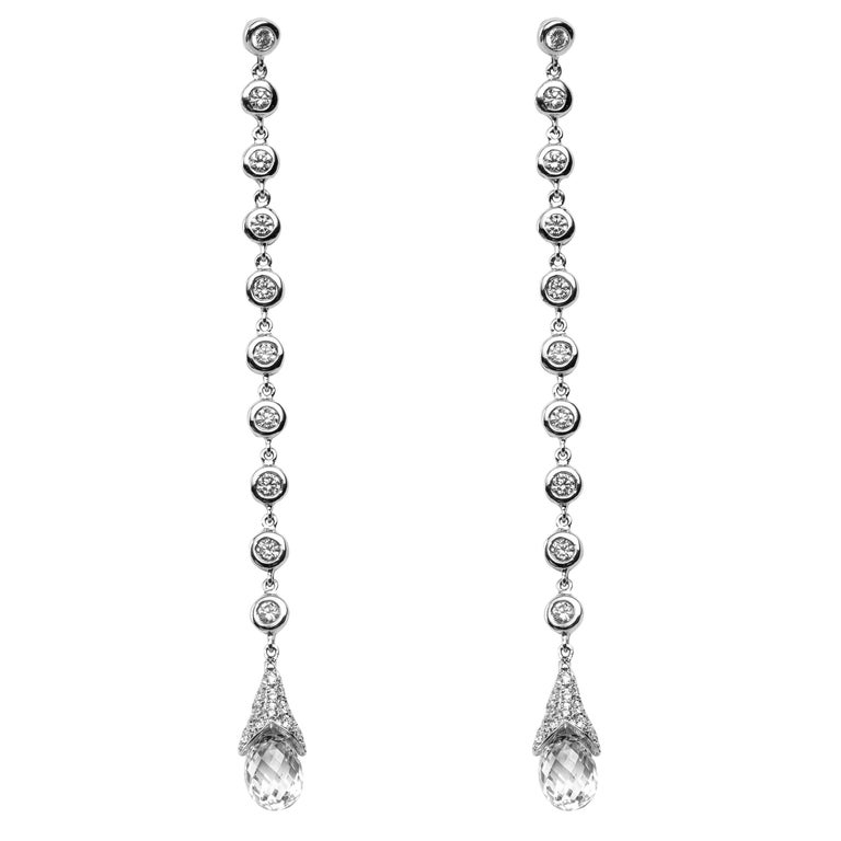 Alex Jona White Diamond 18 Karat White Gold Drop Earrings For Sale