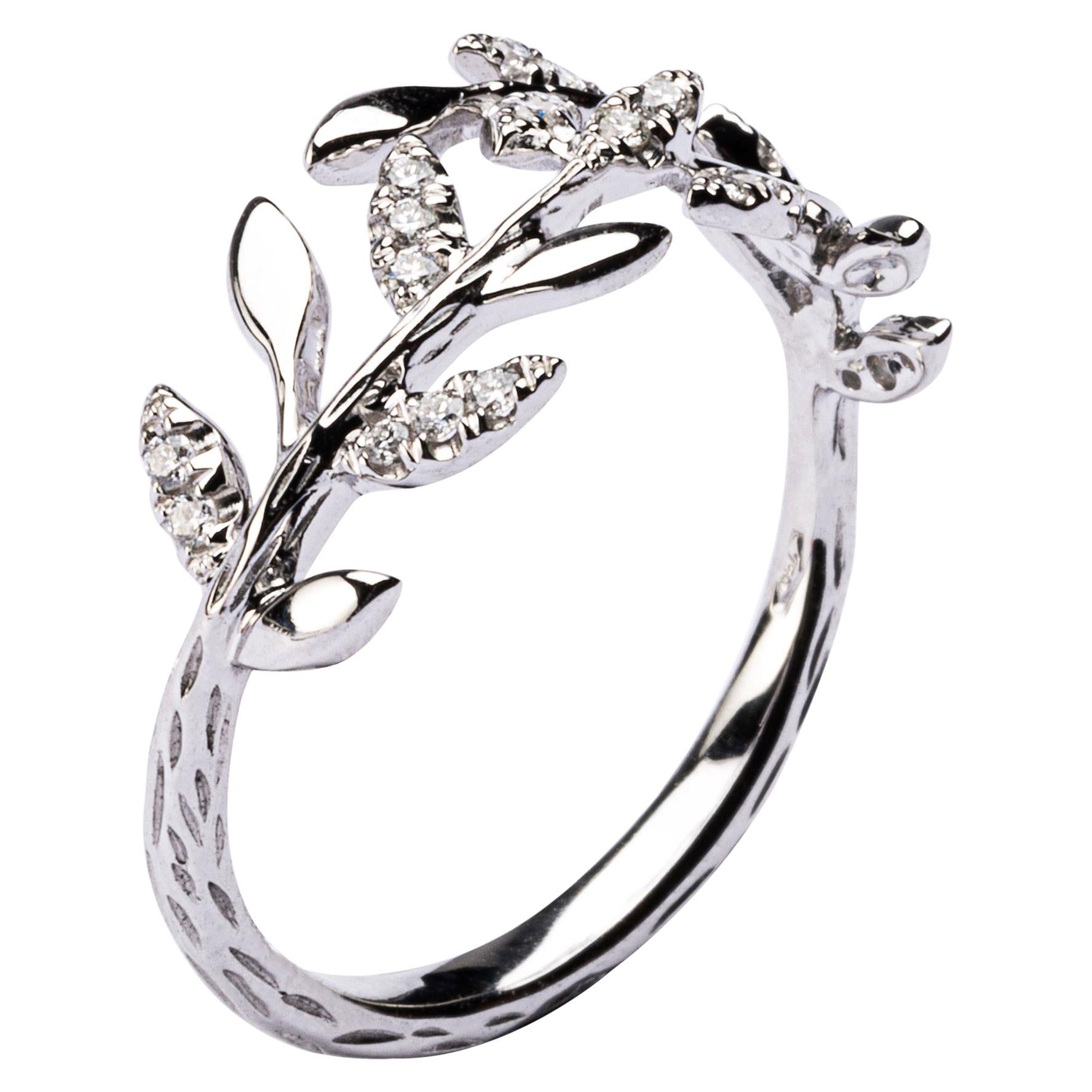 Alex Jona White Diamond 18 Karat White Gold Foliage Ring