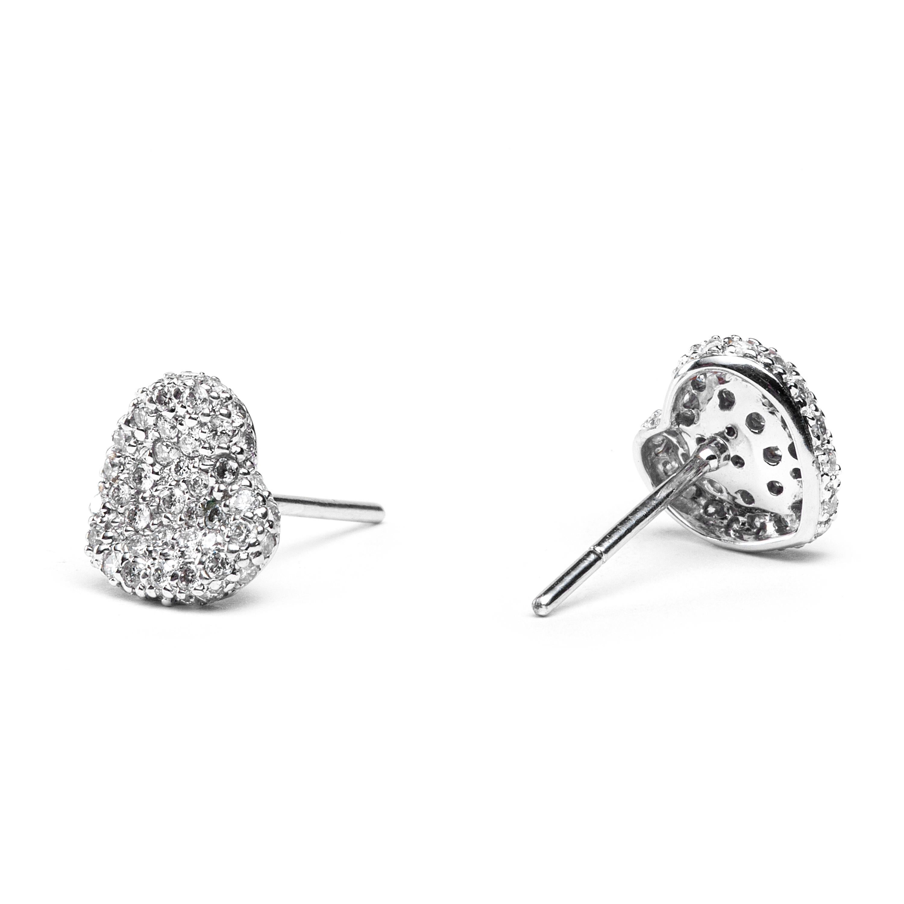 Round Cut Alex Jona White Diamond 18 Karat White Gold Heart Stud Earrings For Sale