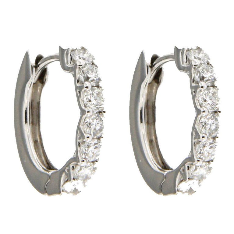 Jona White Diamond 18 Karat White Gold Hoop Earrings For Sale at 1stDibs