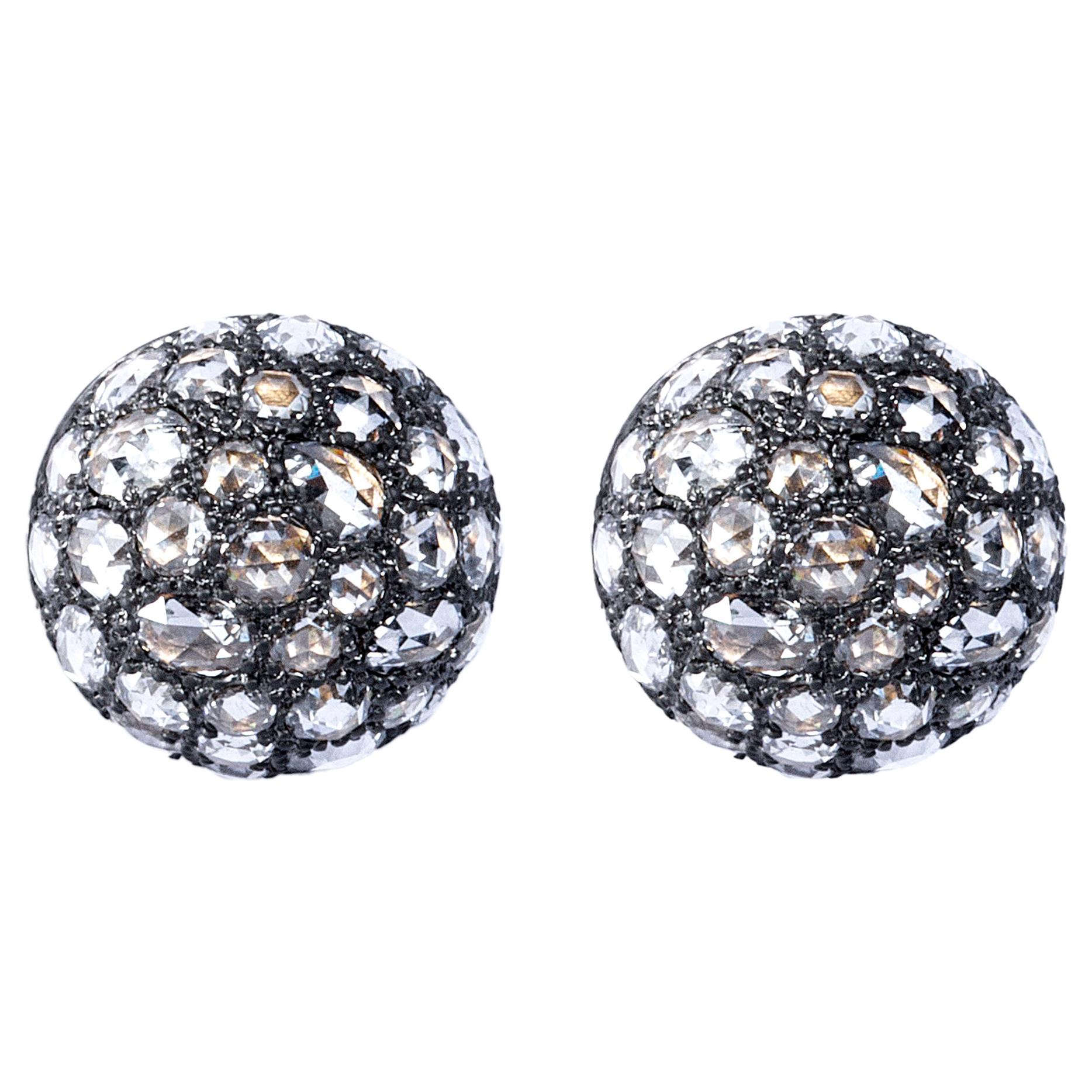 Alex Jona White Diamond 18 Karat White Gold Semi-Sphere Stud Earrings