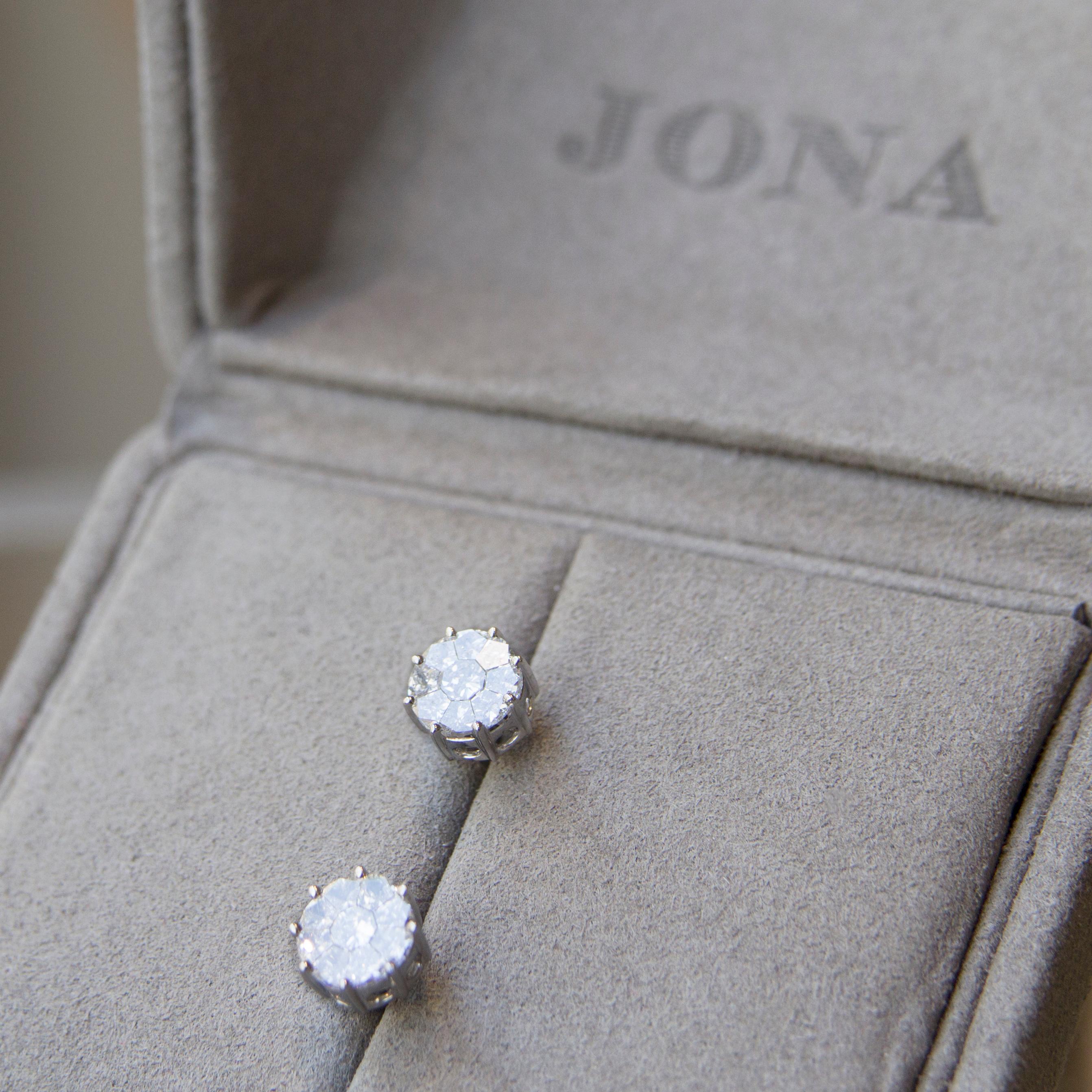 Alex Jona White Diamond 18 Karat White Gold Stud Earrings For Sale 4