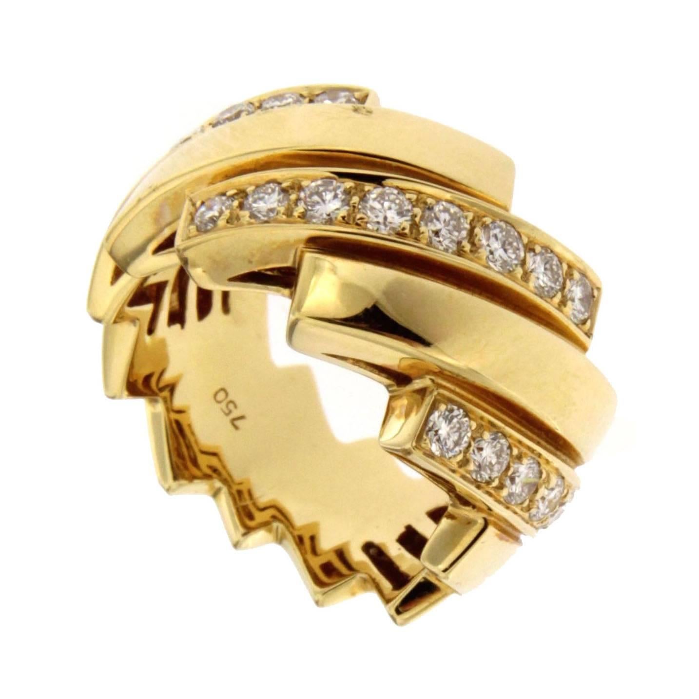 Women's Alex Jona White Diamond 18 Karat Yellow Gold Band Ring