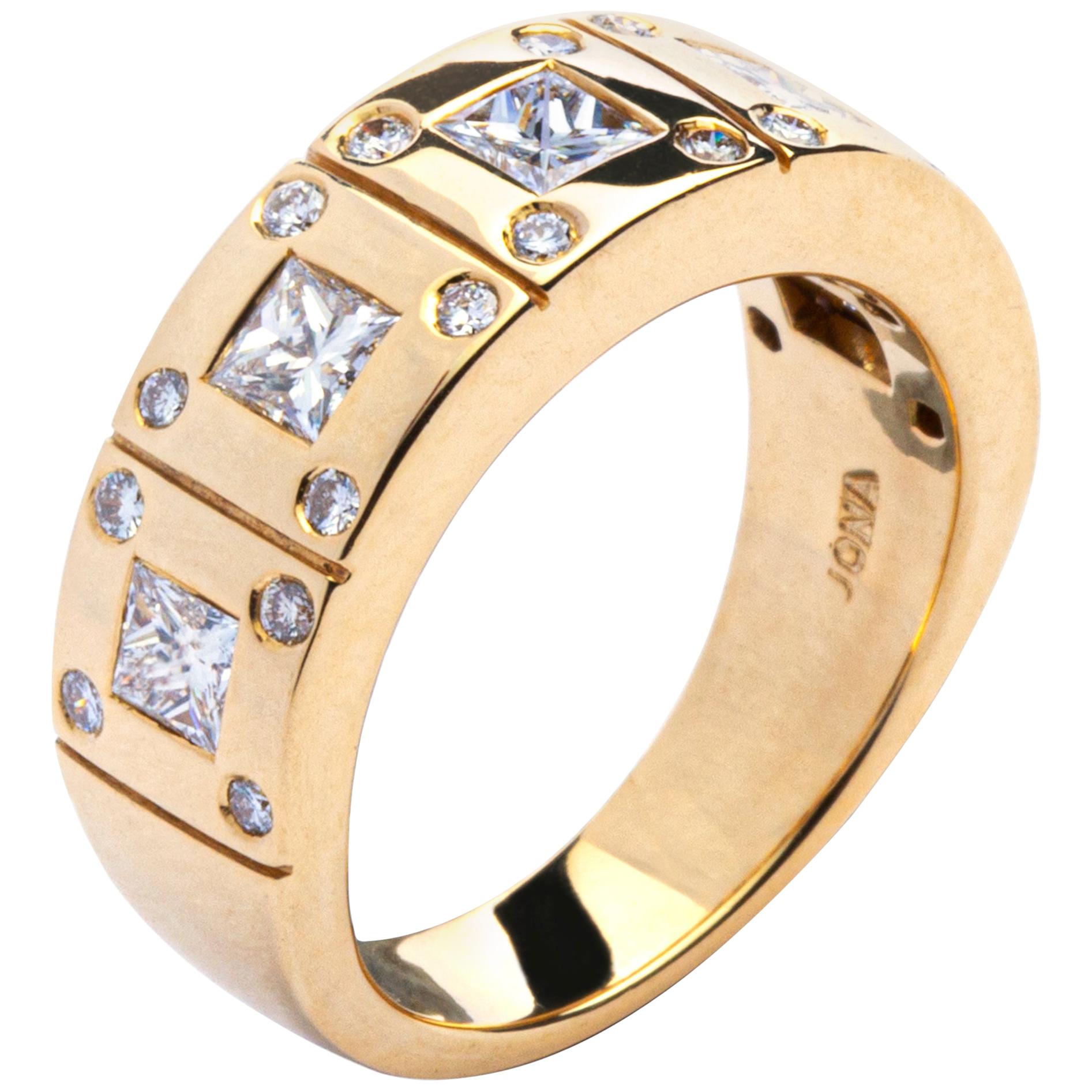 Alex Jona White Diamond 18 Karat Yellow Gold Band Ring For Sale