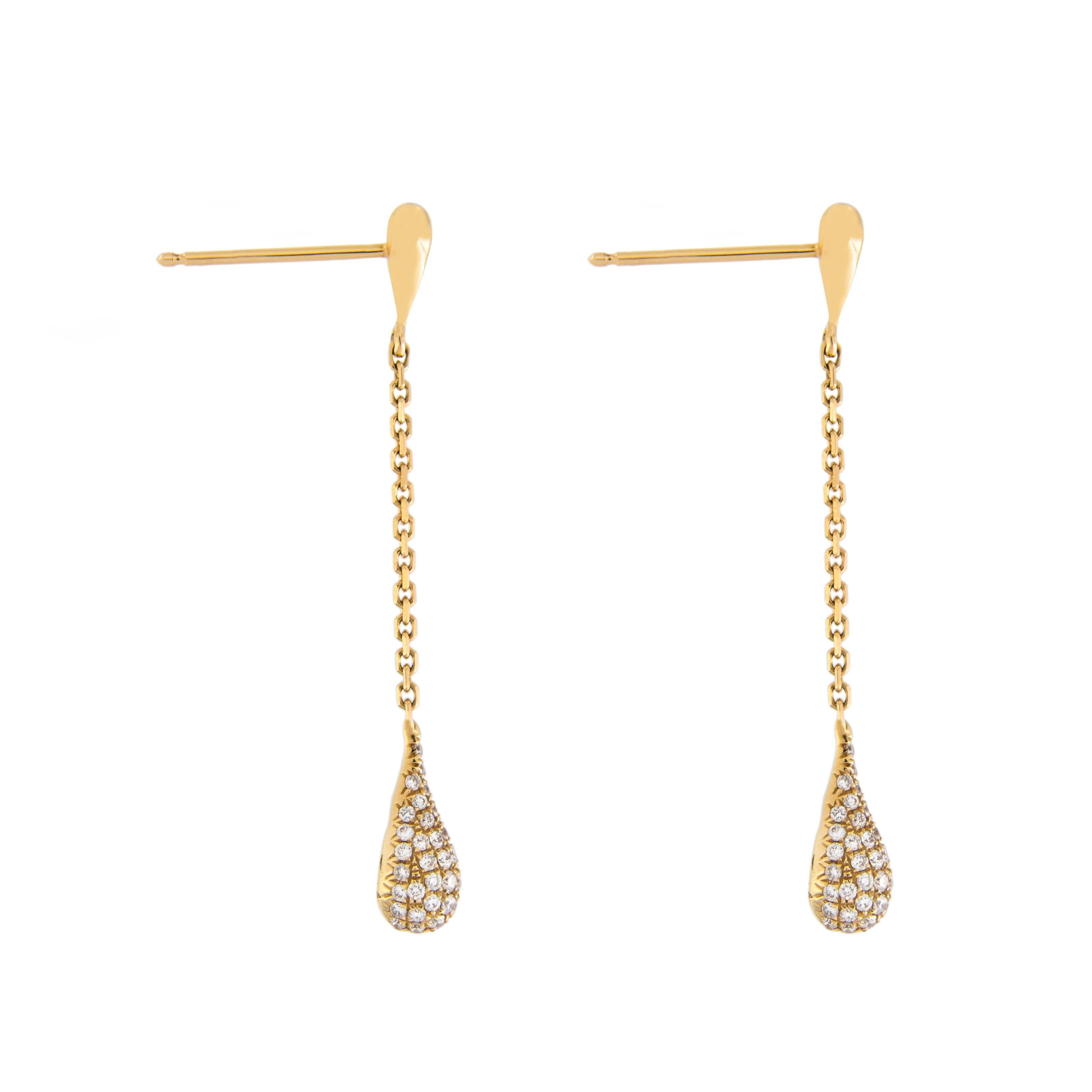 Jona White Diamond 18  Karat Yellow Gold Drop Earrings In New Condition In Torino, IT