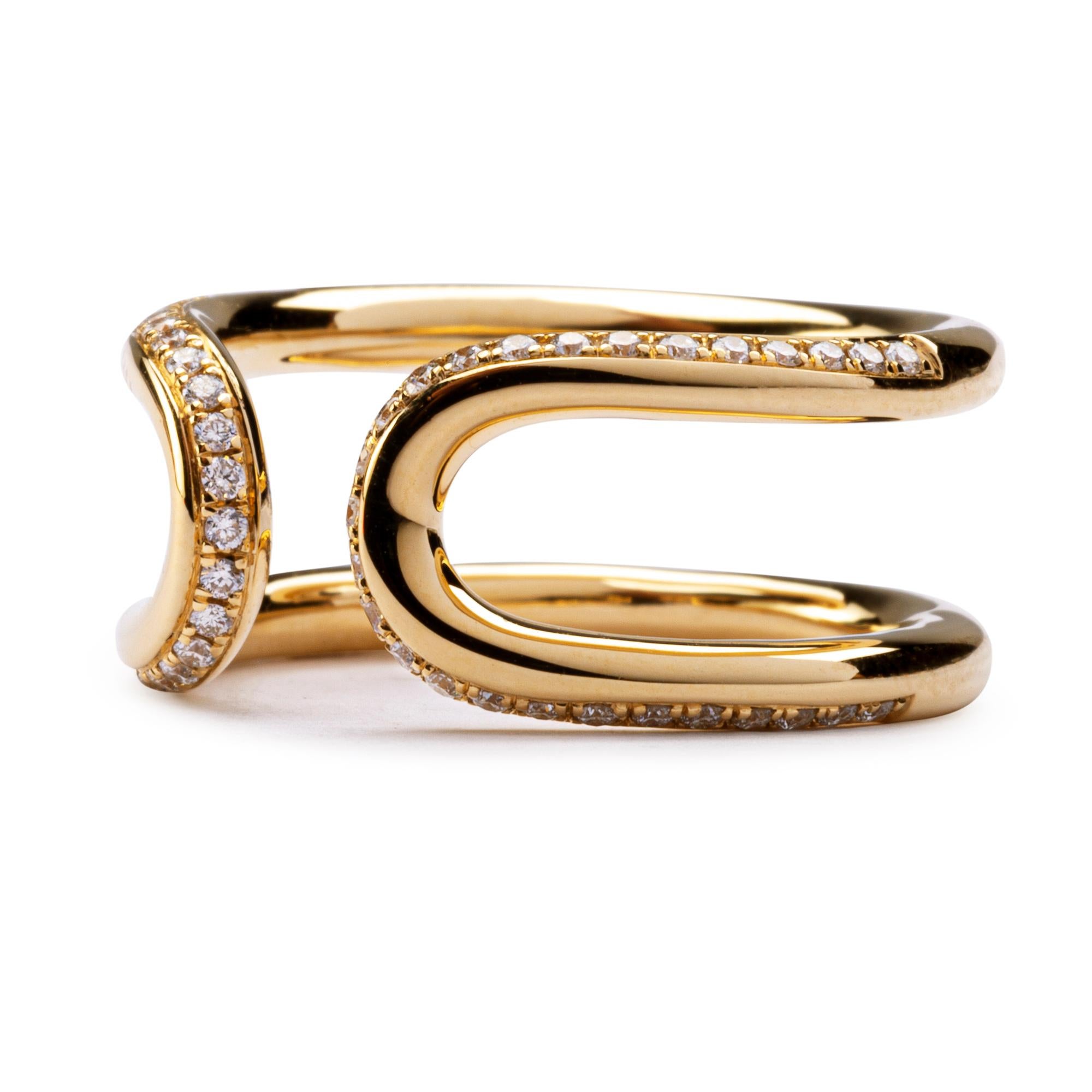 Alex Jona design collection, hand crafted in Italy, 18 Karat yellow gold  band ring set with 0.28 carats of white diamonds, F color, VVS1 Clarity, Signed Alex Jona. Size 6 can be sized.
Alex Jona jewels stand out, not only for their special design