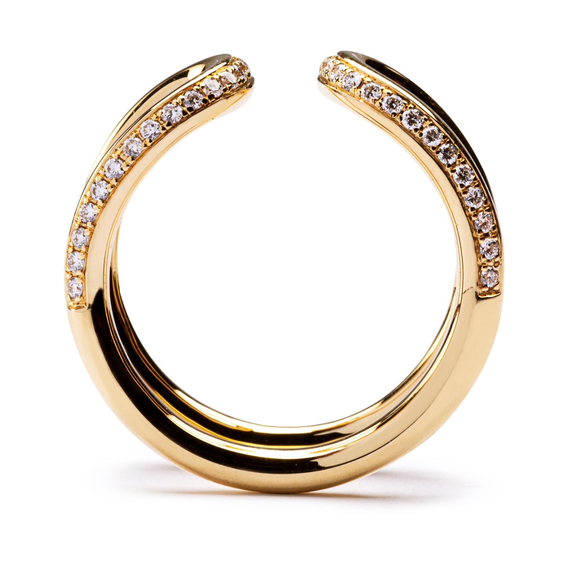 Contemporary Alex Jona White Diamond 18 Karat Yellow Gold Open Band Ring For Sale