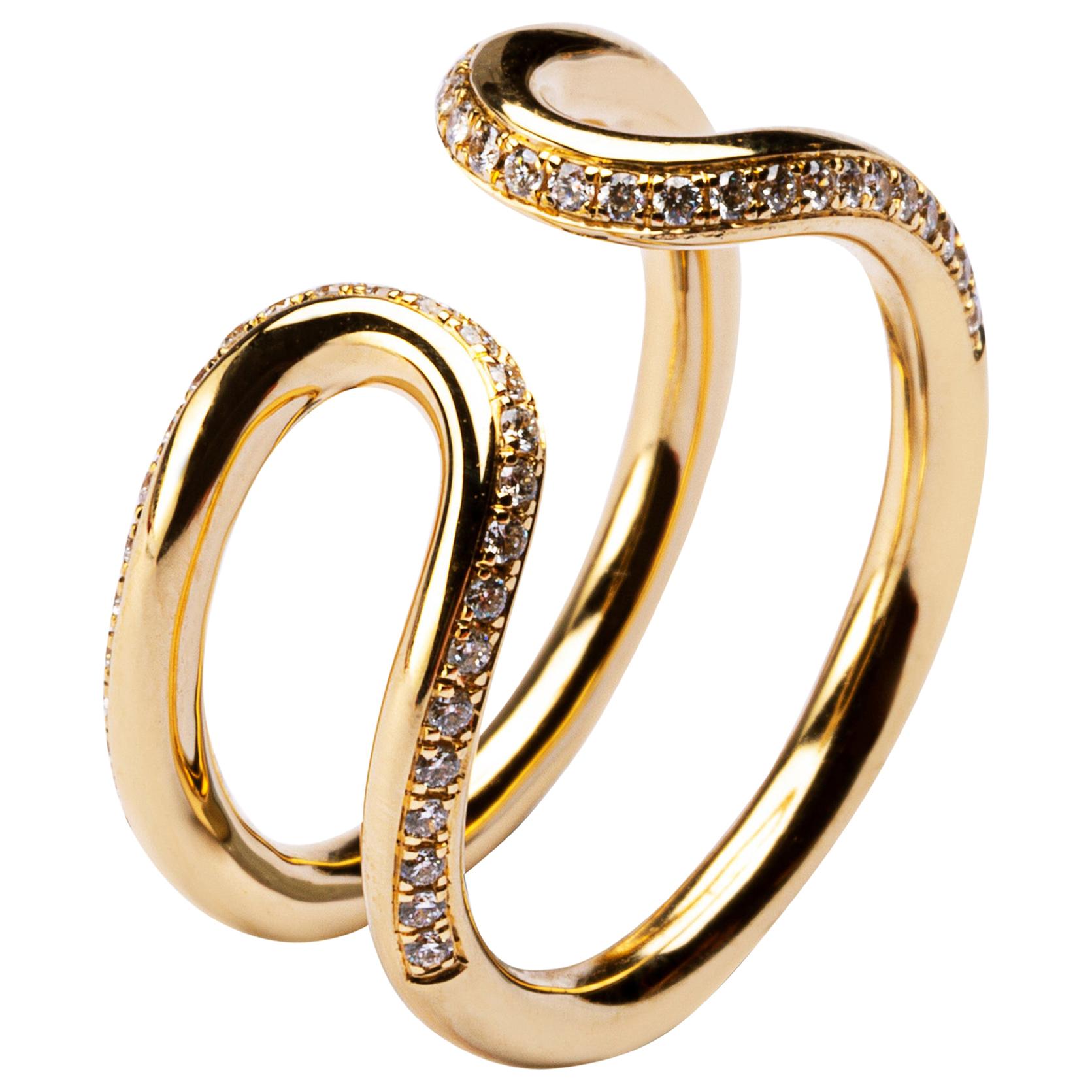 Cartier Double C Diamond 18 Karat Gold Black Open Band Ring at 1stDibs