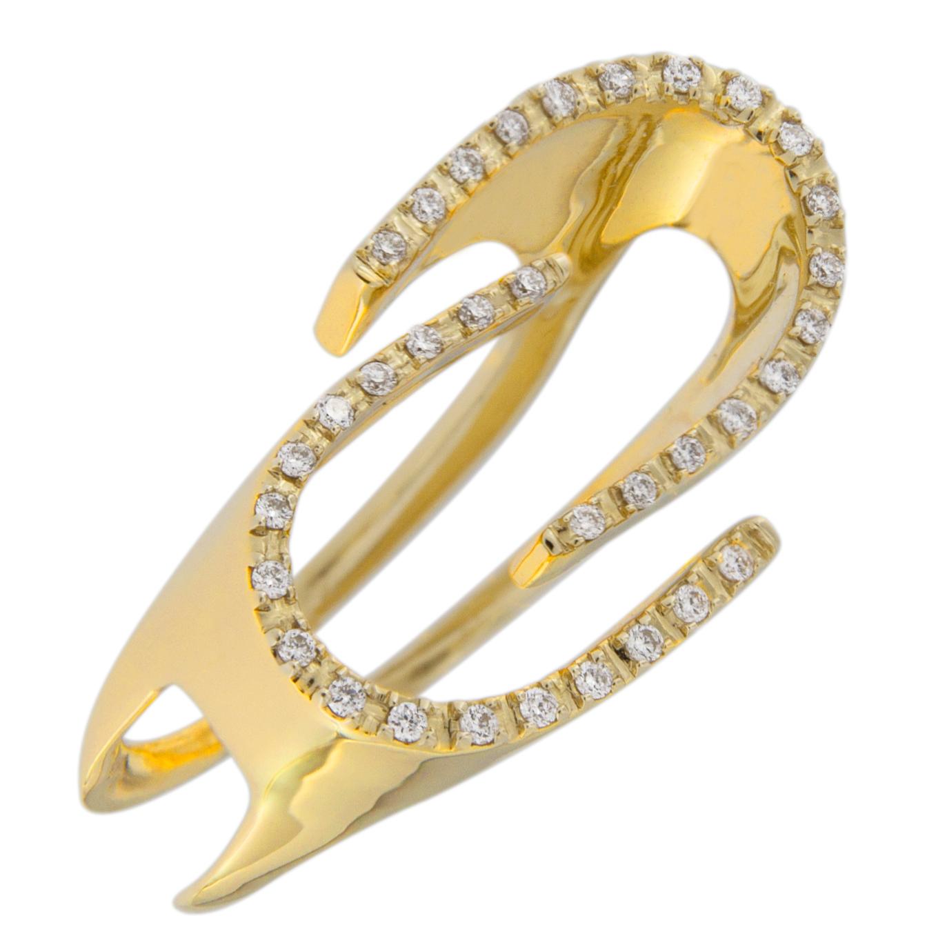 Jona design collection, hand crafted in Italy, 18 Karat yellow gold ring, set with 0.18 carats of white diamonds.  US size 6, can be sized to any specification.
All Jona jewelry is new and has never been previously owned or worn. Each item will