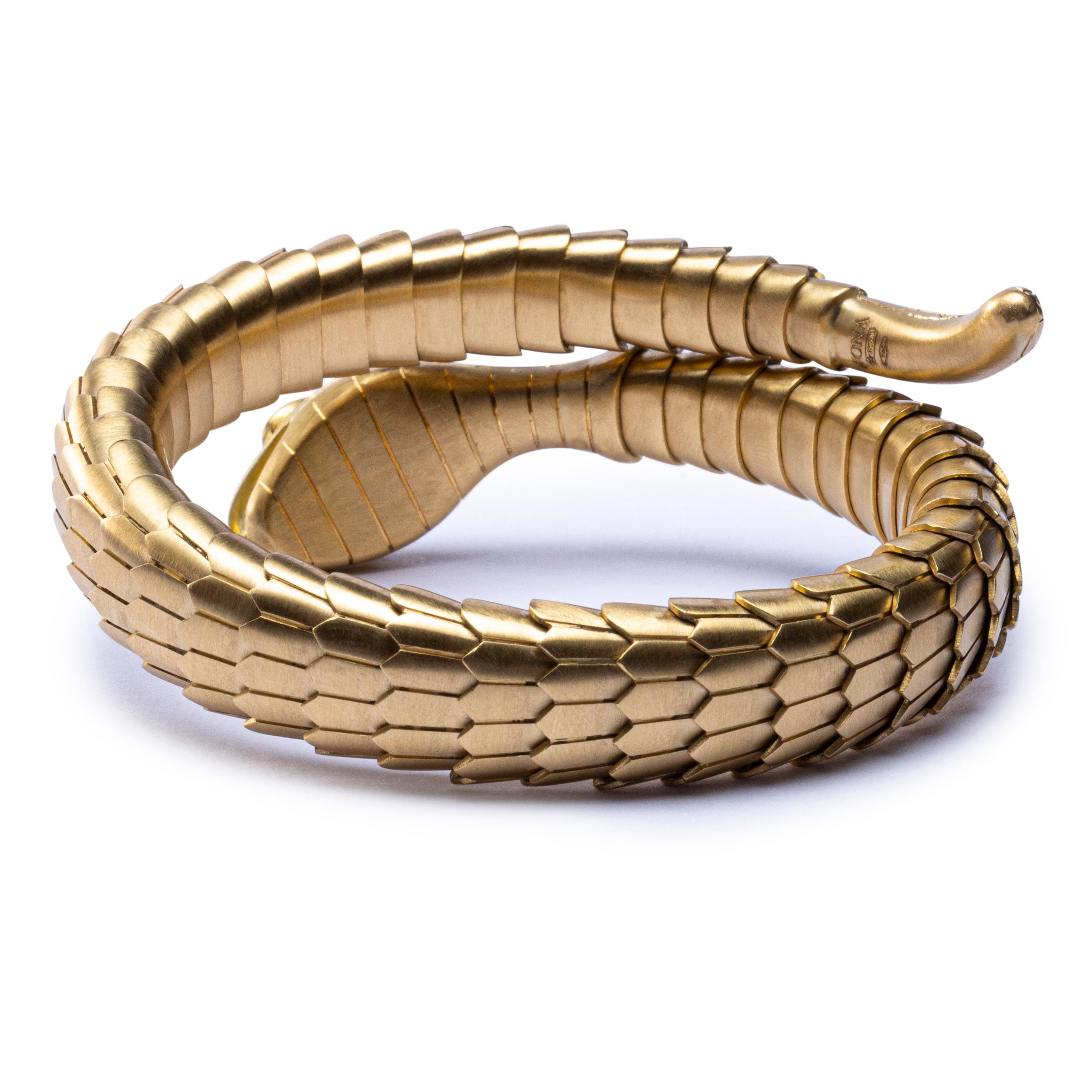 Contemporary Jona White Diamond 18 Karat Yellow Gold Snake Coil Bracelet