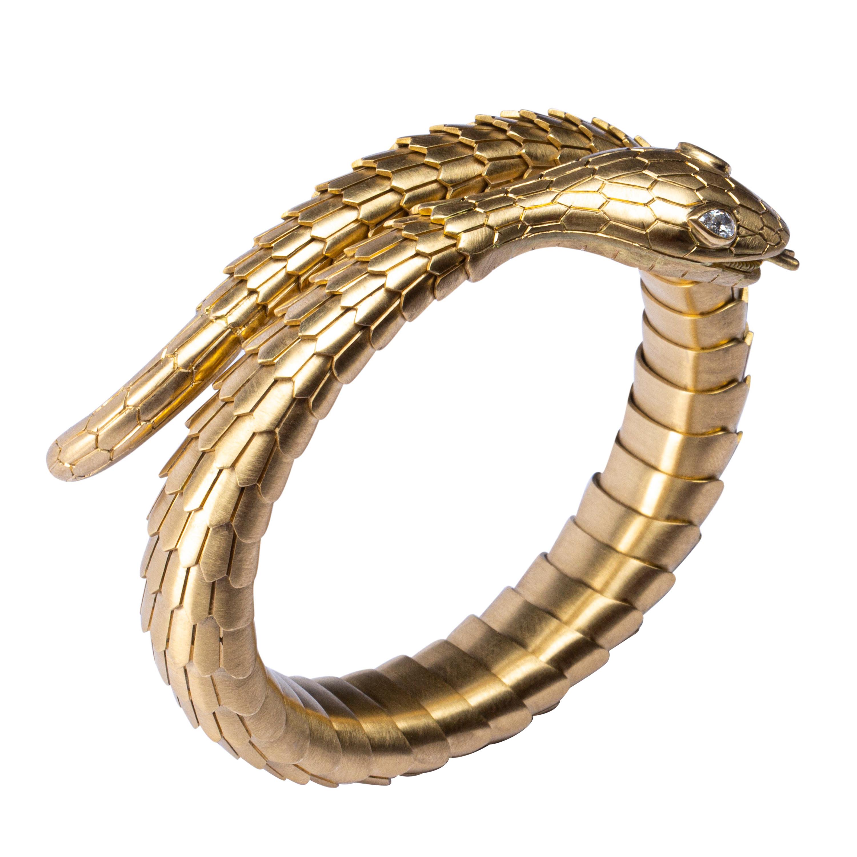 Jona White Diamond 18 Karat Yellow Gold Snake Coil Bracelet
