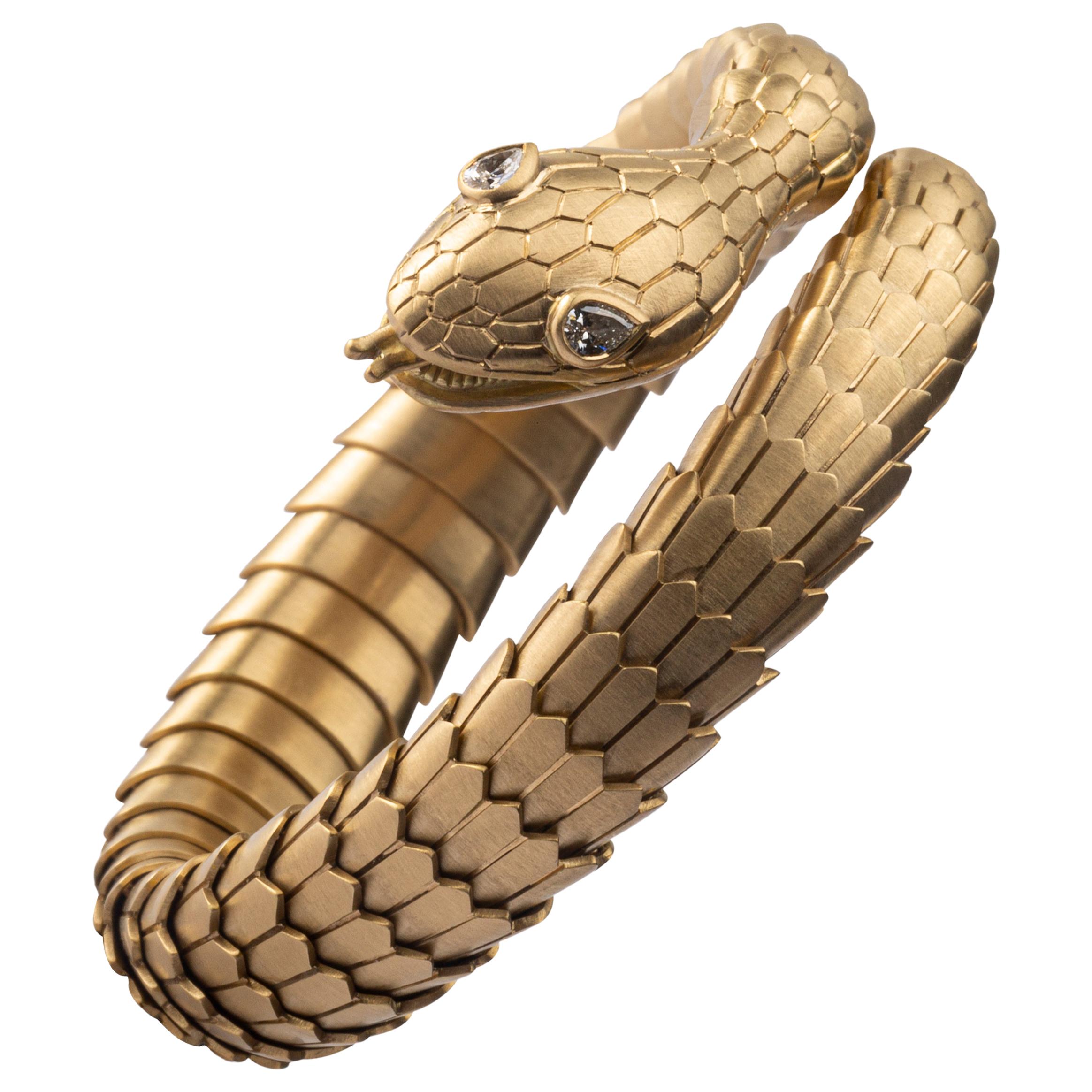French Antique Victorian 18 Karat Gold Sapphire Diamond Coiling Snake Bracelet at 1stDibs