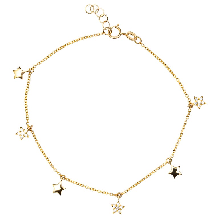 Jona White Diamond 18 Karat Yellow Gold Star Chain Bracelet For Sale at ...