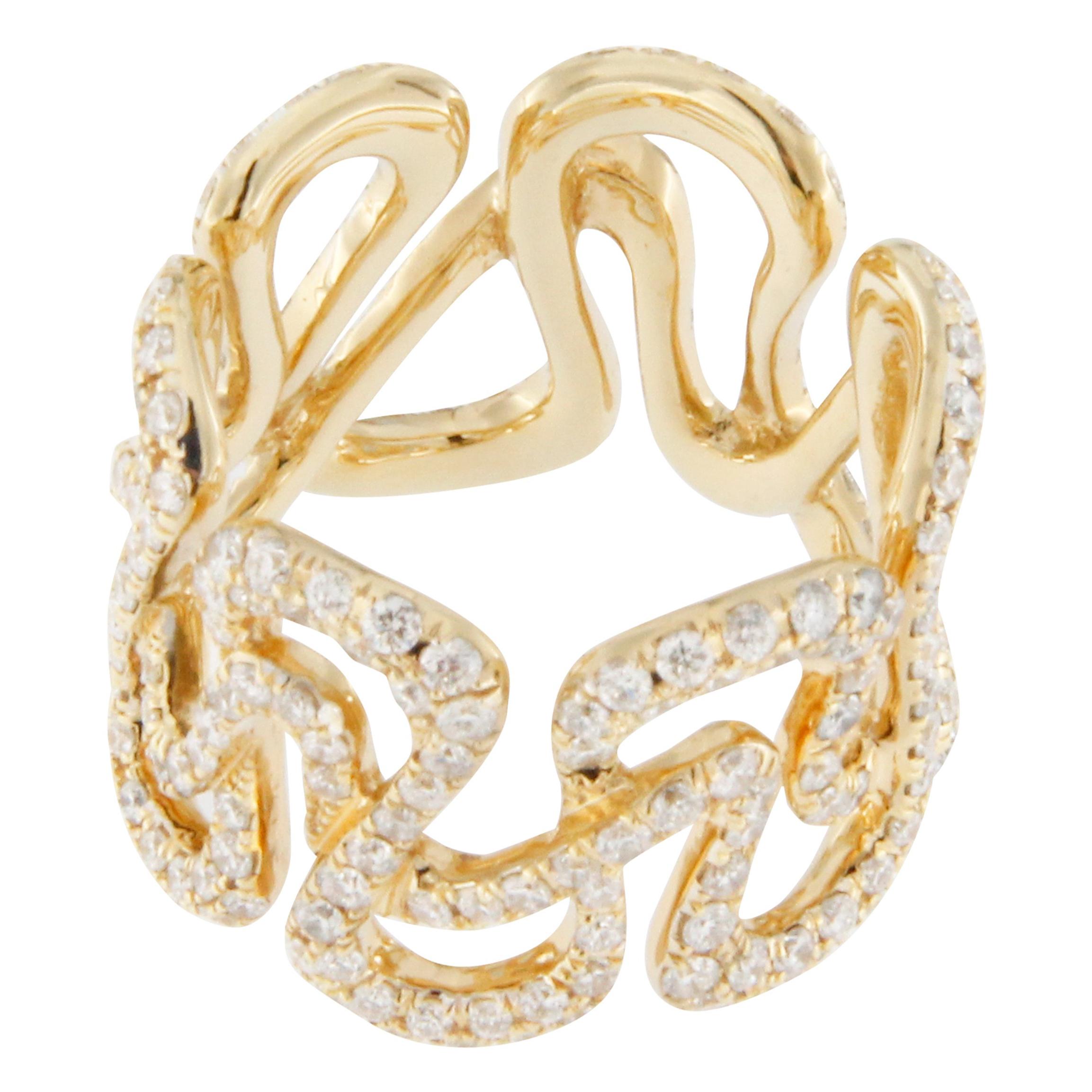 Women's Jona White Diamond 18 karat Yellow Gold Swirl Band Ring