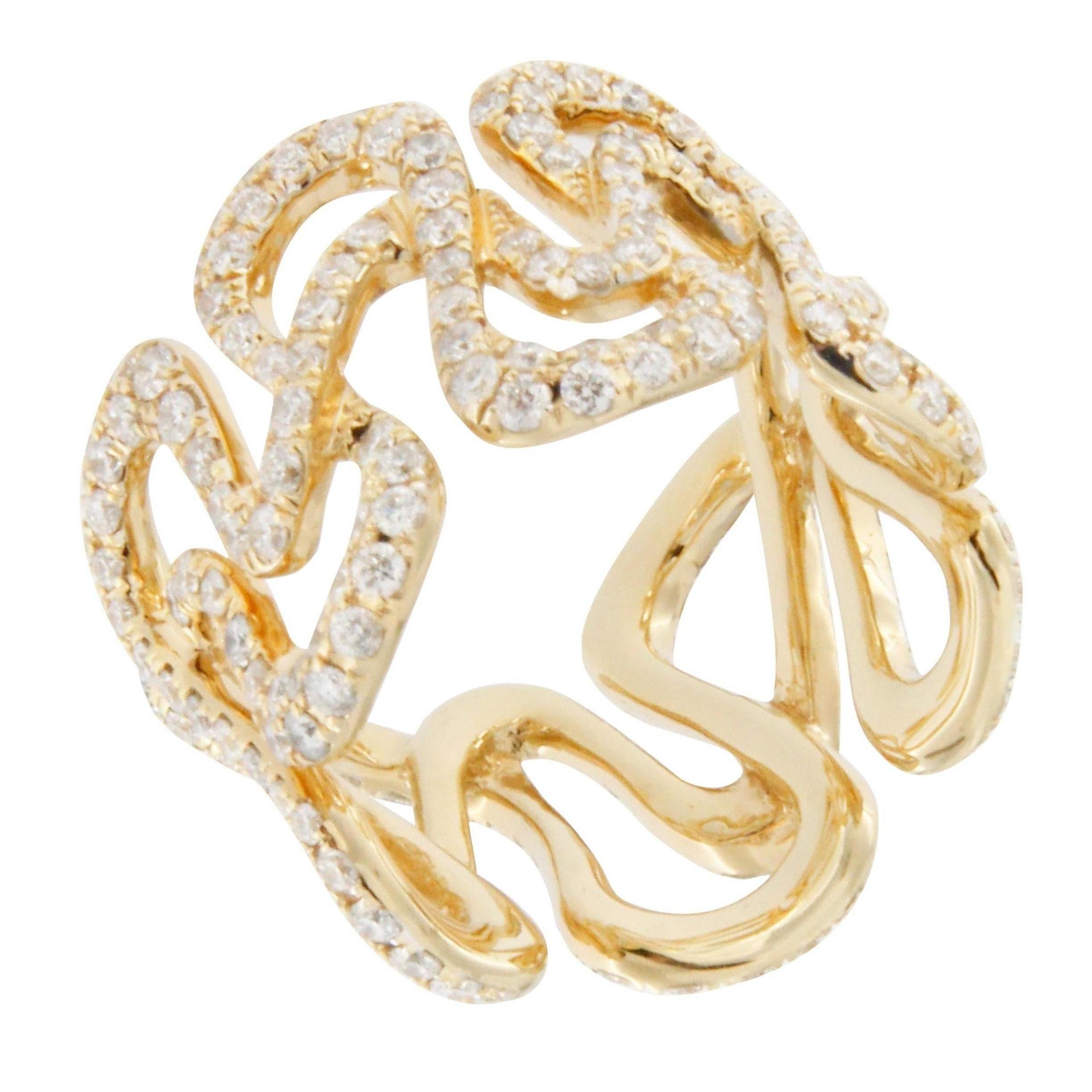 Jona White Diamond 18 karat Yellow Gold Swirl Band Ring 2