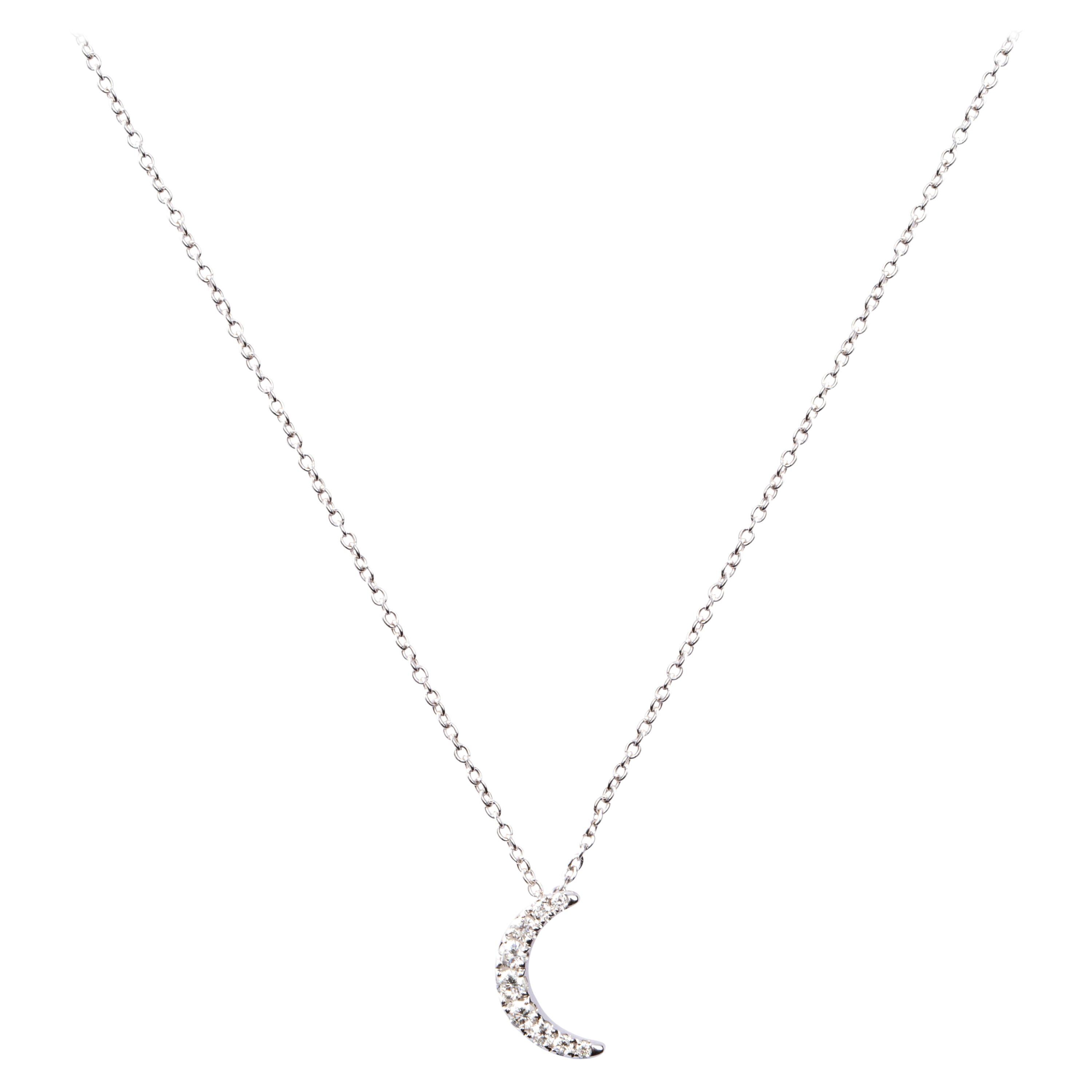 Alex Jona White Diamond Moon 18 Karat White Gold Pendant Necklace For Sale