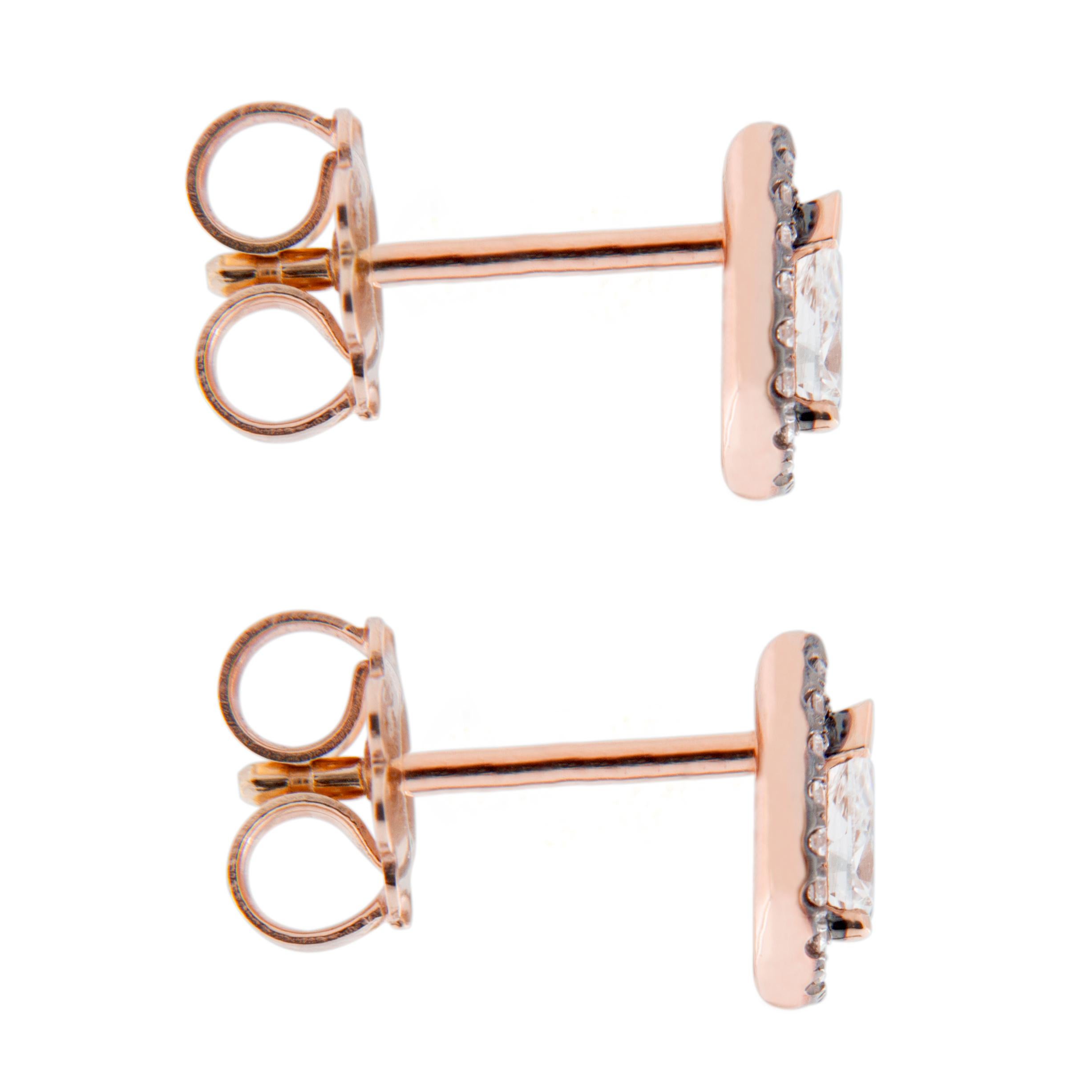 Alex Jona White Diamond Paisley 18 Karat Rose Gold Halo Stud Earrings In New Condition For Sale In Torino, IT