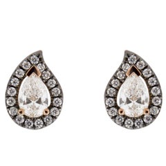 Alex Jona White Diamond Paisley 18 Karat Rose Gold Halo Stud Earrings