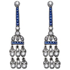 Alex Jona White Diamond Sapphire Platinum Chandelier Earrings