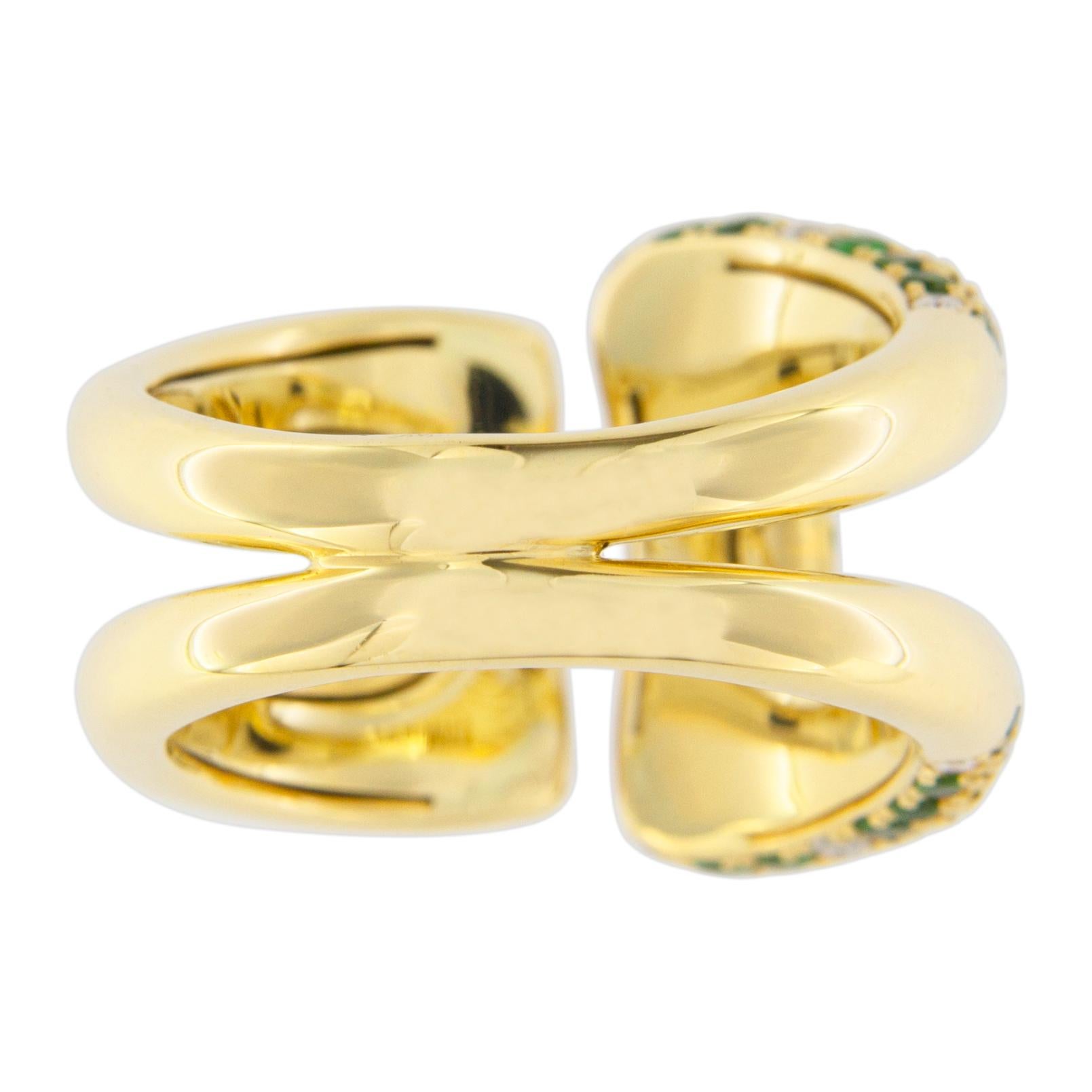 Alex Jona White Diamond Tsavorite 18 Karat Yellow Gold Open Band Ring For Sale 4