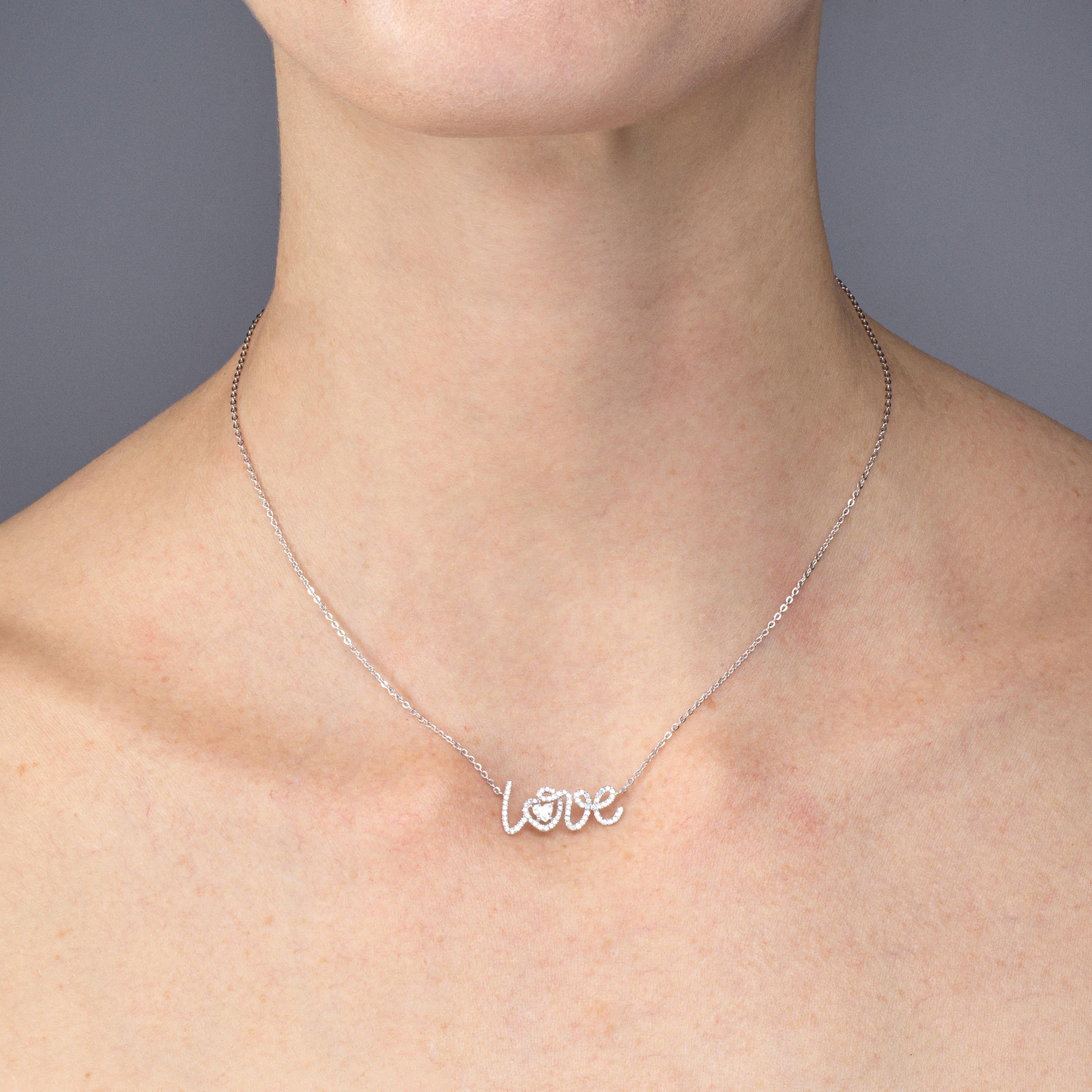 Women's Jona White Diamond White Gold Love Pendant Necklace