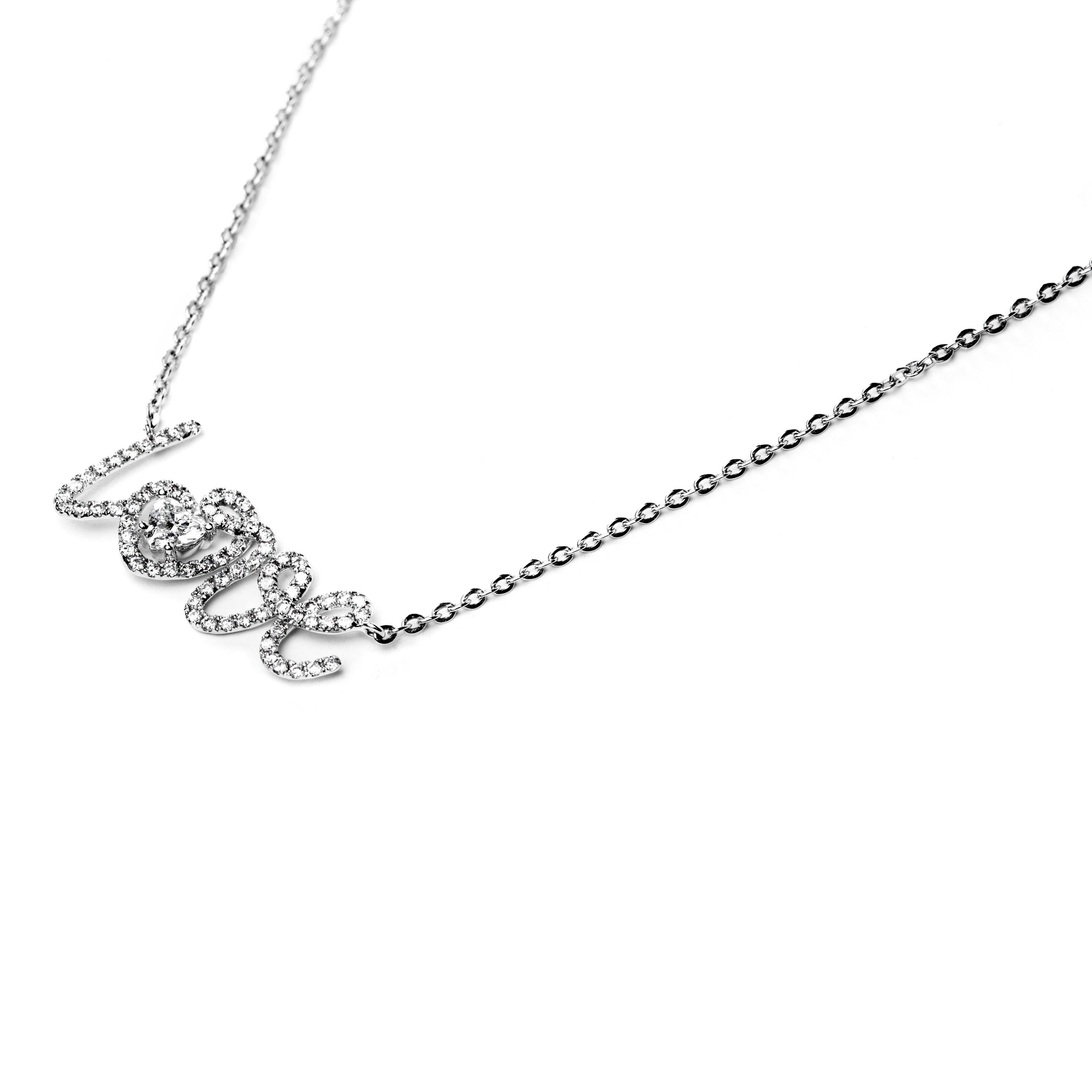 Jona White Diamond White Gold Love Pendant Necklace In New Condition In Torino, IT