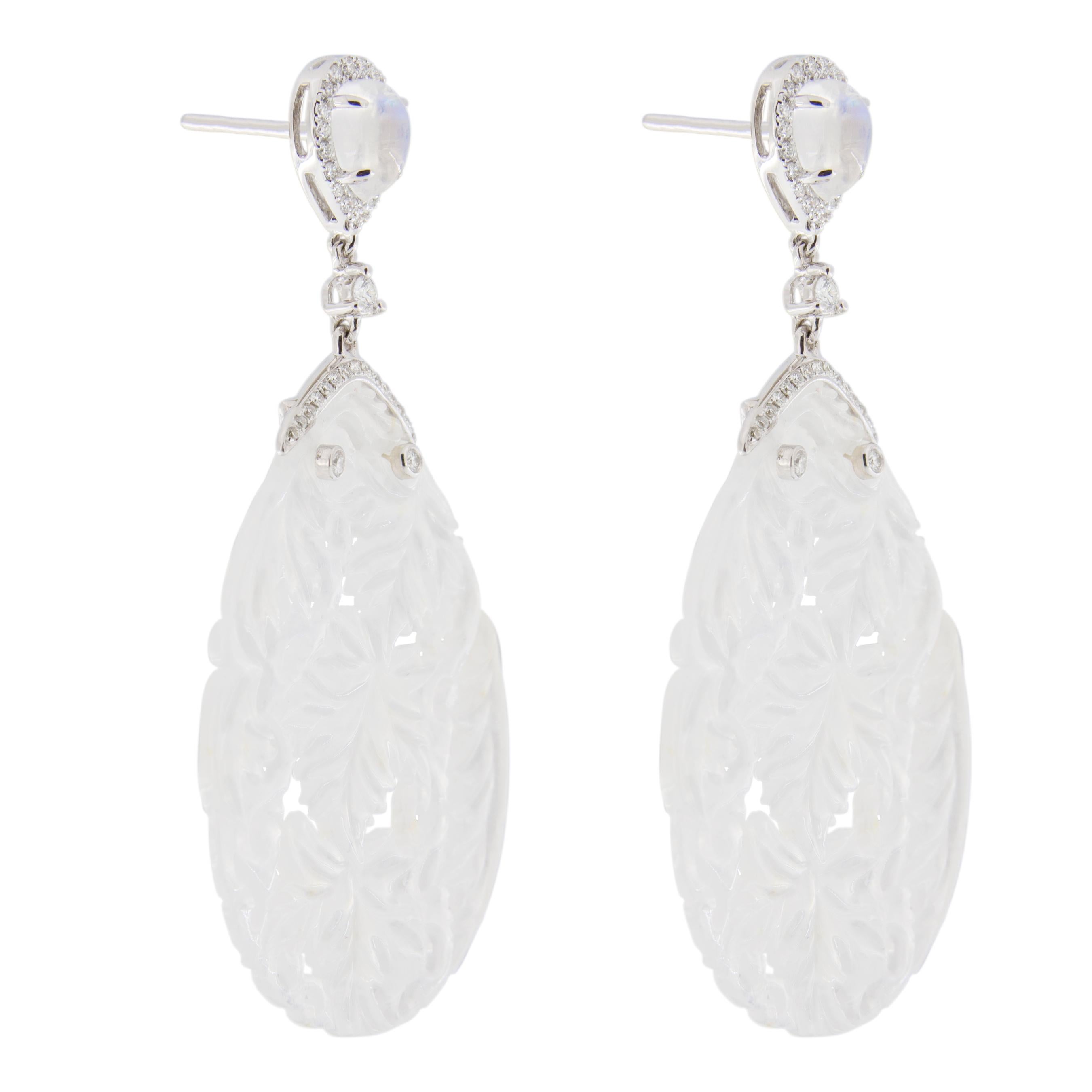 Jona White Jade Moonstone White Diamond 18 Karat White Gold Earrings In New Condition In Torino, IT