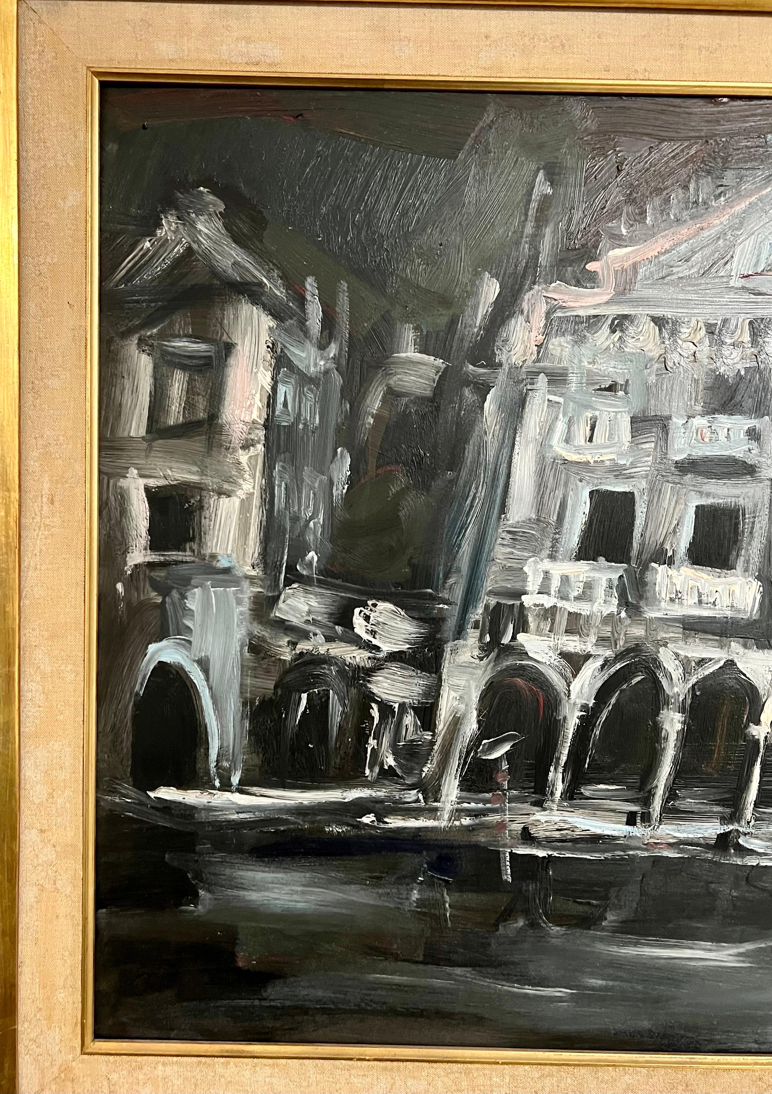 Large Expressionist Oil Painting Venice Palazzo, Gondola, Night Jonah Kinigstein 3