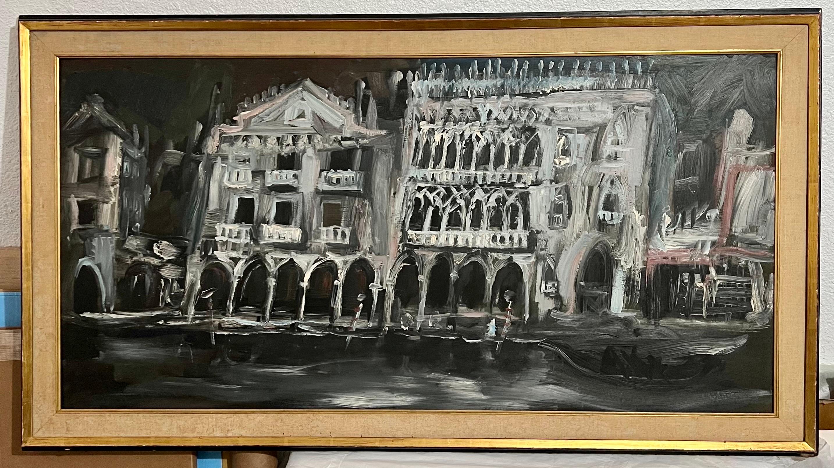 Large Expressionist Oil Painting Venice Palazzo, Gondola, Night Jonah Kinigstein 6