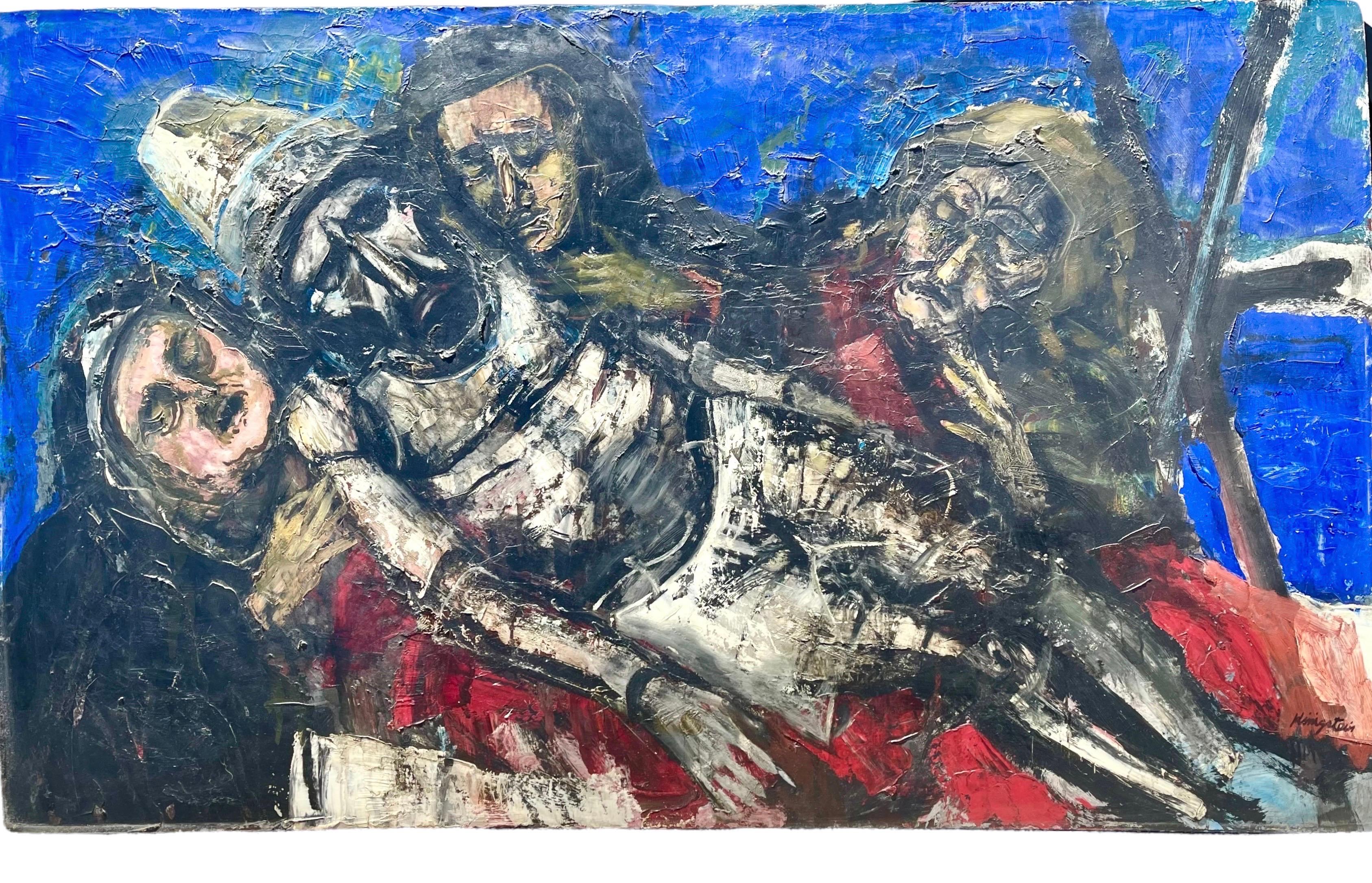 Grande peinture à l'huile expressionniste figurative Redécouverte d'un artiste de la ville de New York - Expressionniste Painting par Jonah Kinigstein