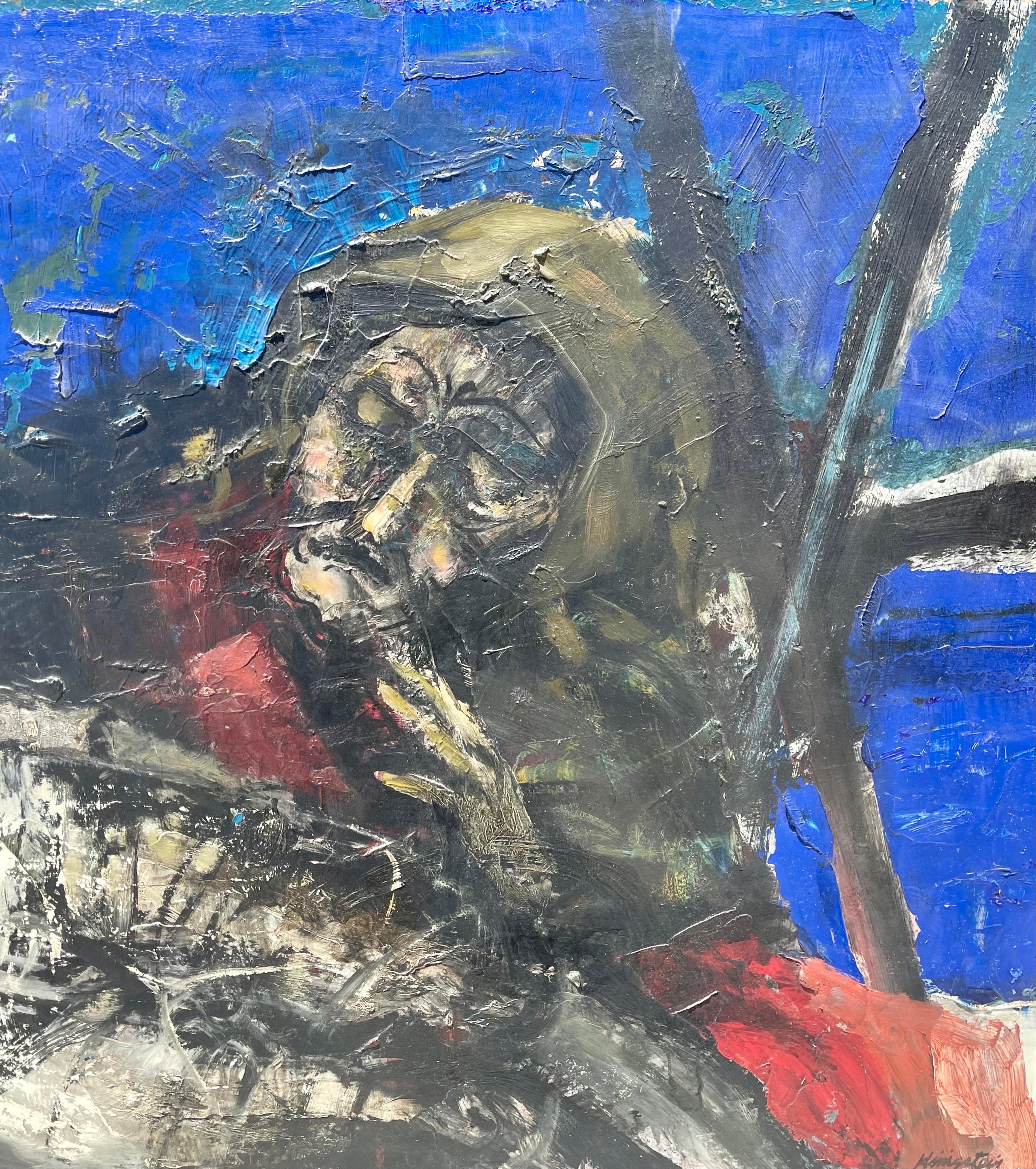 Grande peinture à l'huile expressionniste figurative Redécouverte d'un artiste de la ville de New York en vente 2