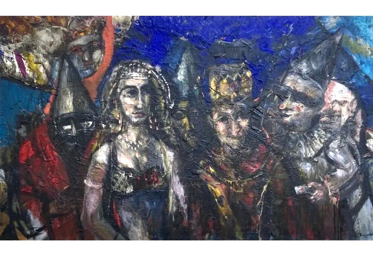 Grande peinture à l'huile expressionniste figurative Redécouverte d'un artiste de la ville de New York