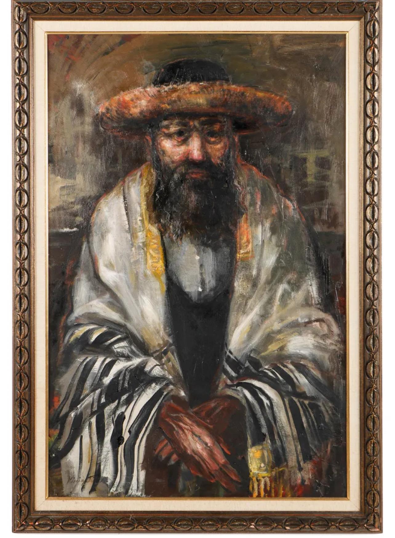 Gran Pintura al Óleo Judaica Rabino Redescubierto Artista NY Simchat Torá - Painting de Jonah Kinigstein