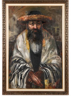 Large Judaica Oil Painting Rabbi Rediscovered NY Artist Simchat Torah