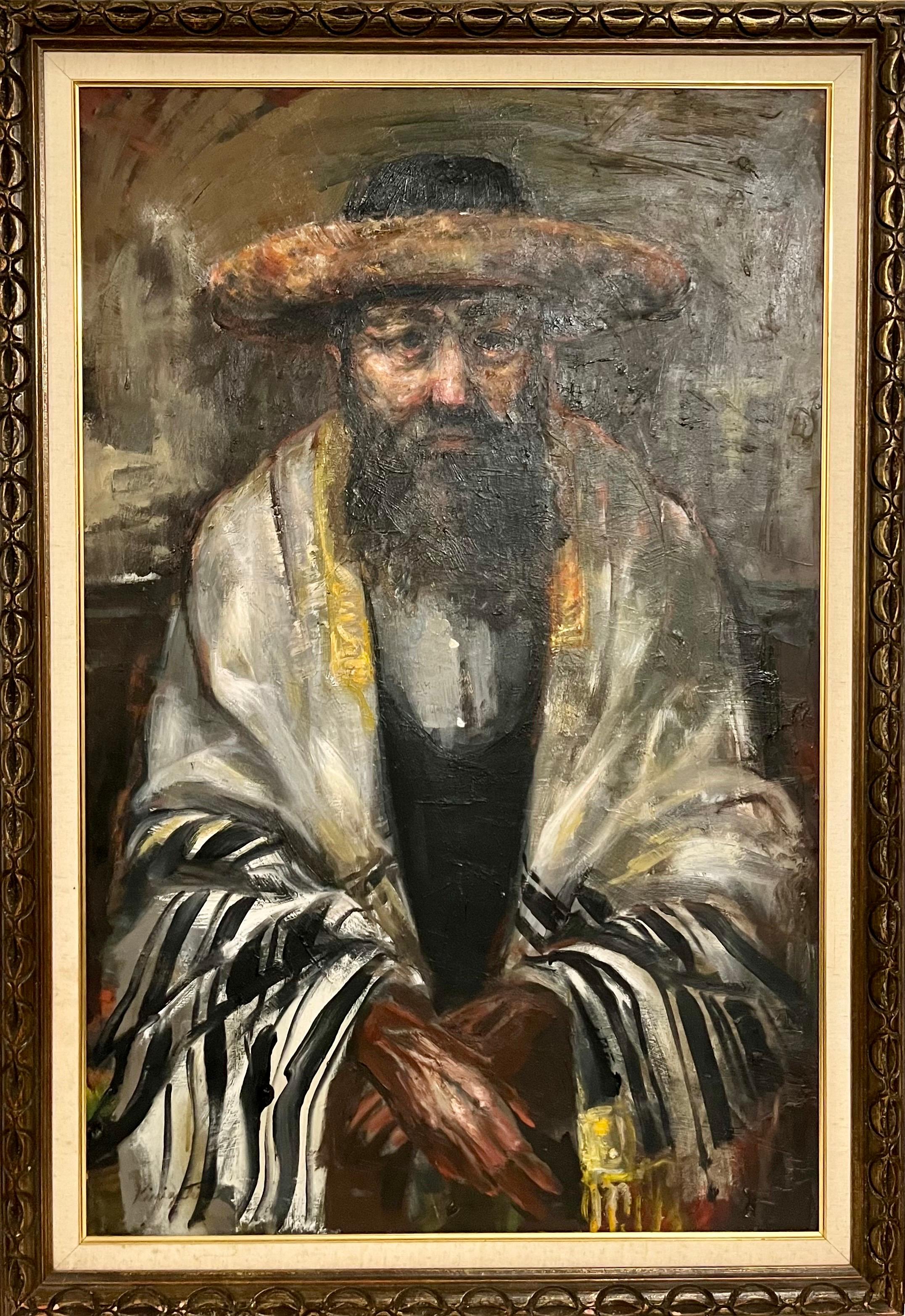 Gran Pintura al Óleo Judaica Rabino Redescubierto Artista NY Simchat Torá - Painting Expresionista de Jonah Kinigstein