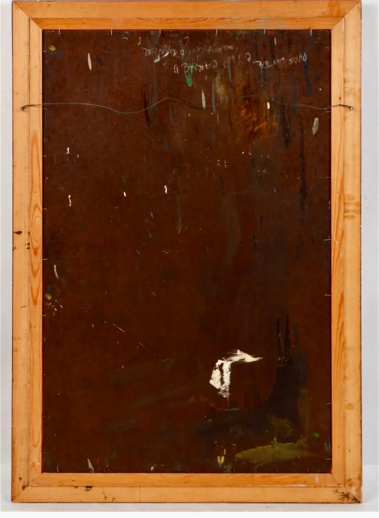 Gran Pintura al Óleo Judaica Rabino Redescubierto Artista NY Simchat Torá en venta 3
