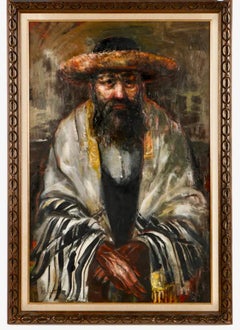 Large Judaica Oil Painting Rabbi Rediscovered NY Artist Simchat Torah