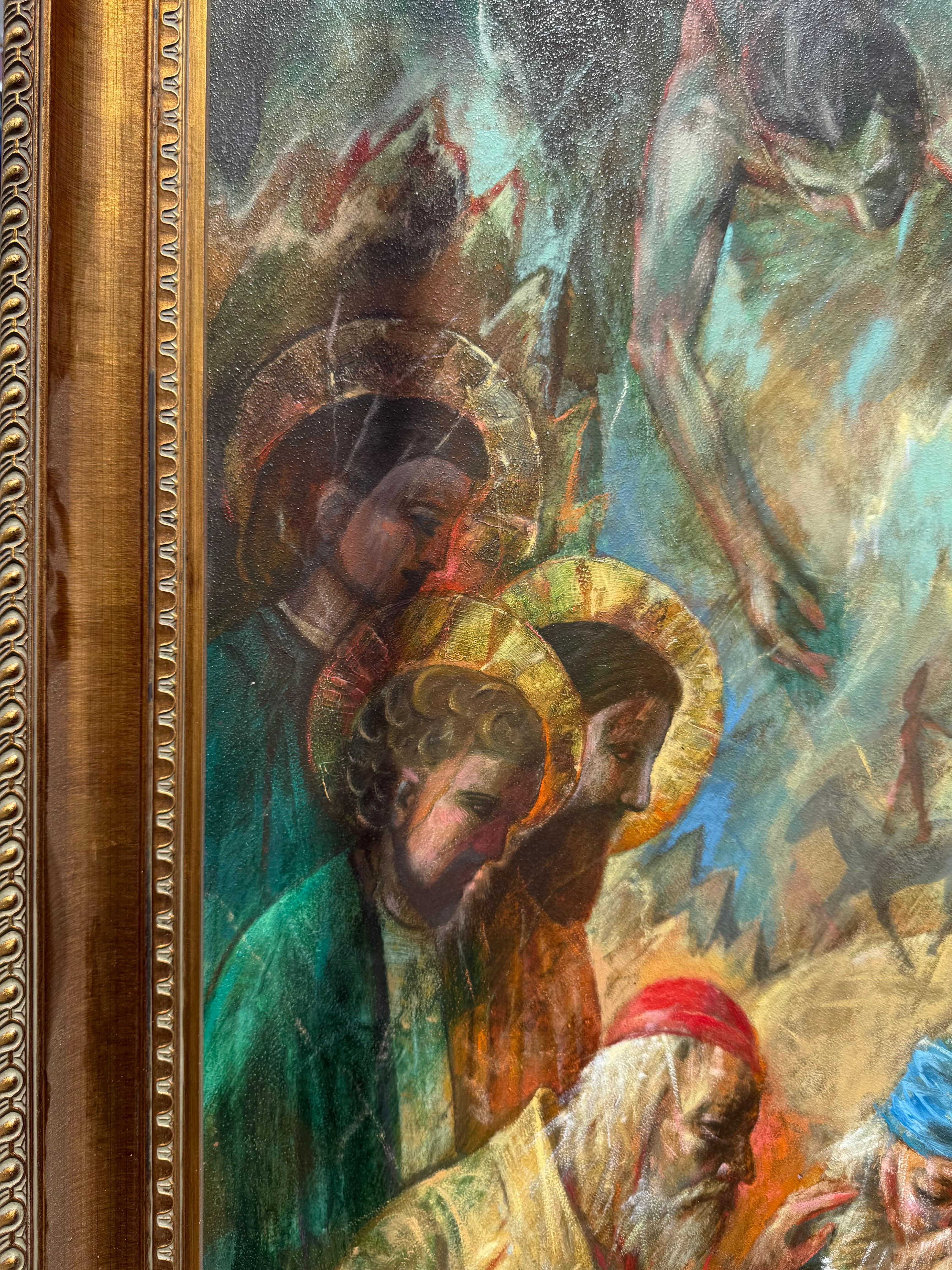Grande peinture à l'huile Scène de cirque Clowns Redécouverte NY Artiste Jonah Kinigstein en vente 10