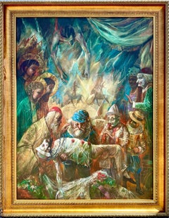 Large Oil Painting Circus Scene Clowns Rediscovered NY Artist Jonah Kinigstein