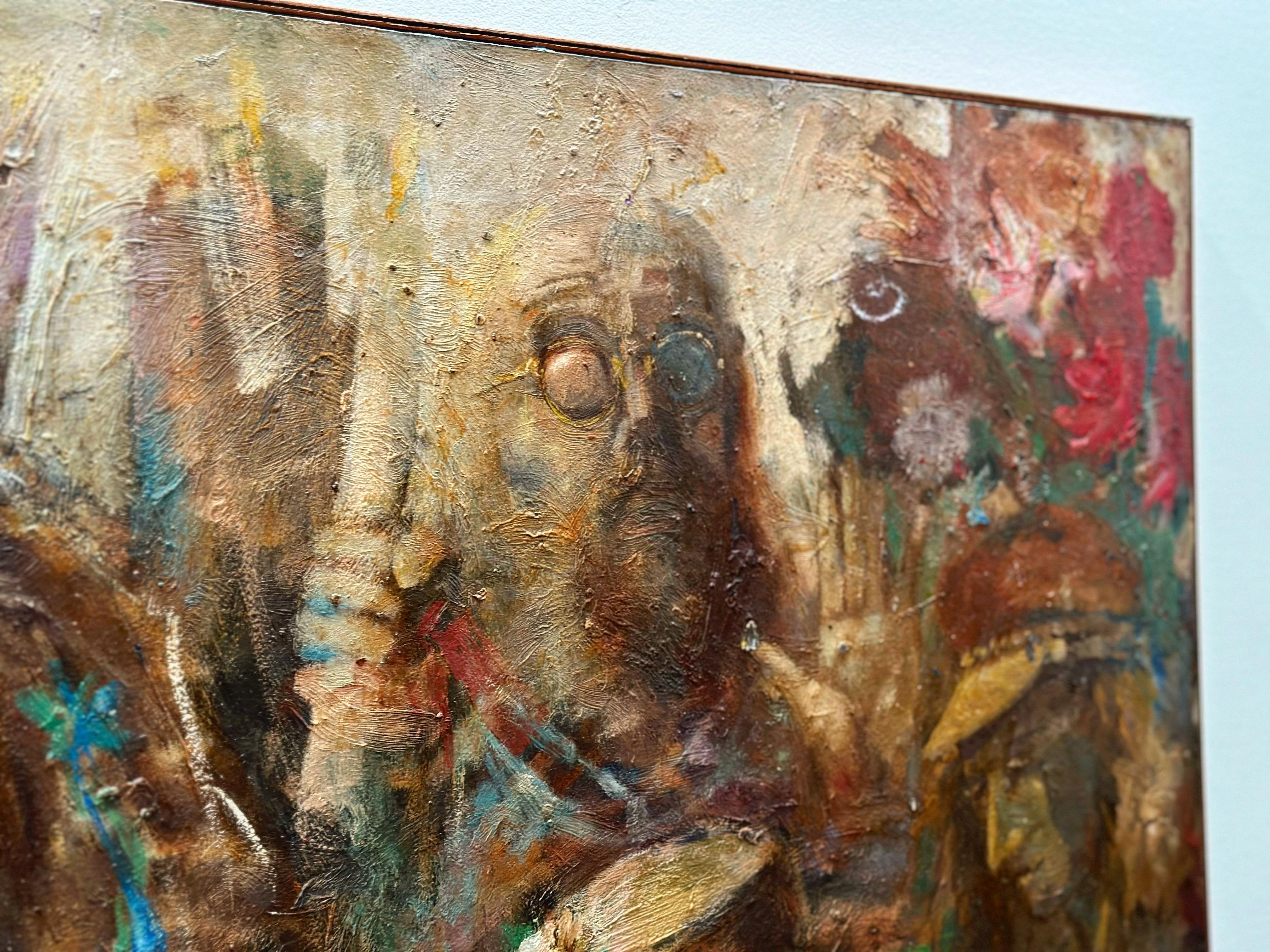 Jonah Kinigstein - Abstract Impressionist Oil on Board - Flower Children Wedding For Sale 1