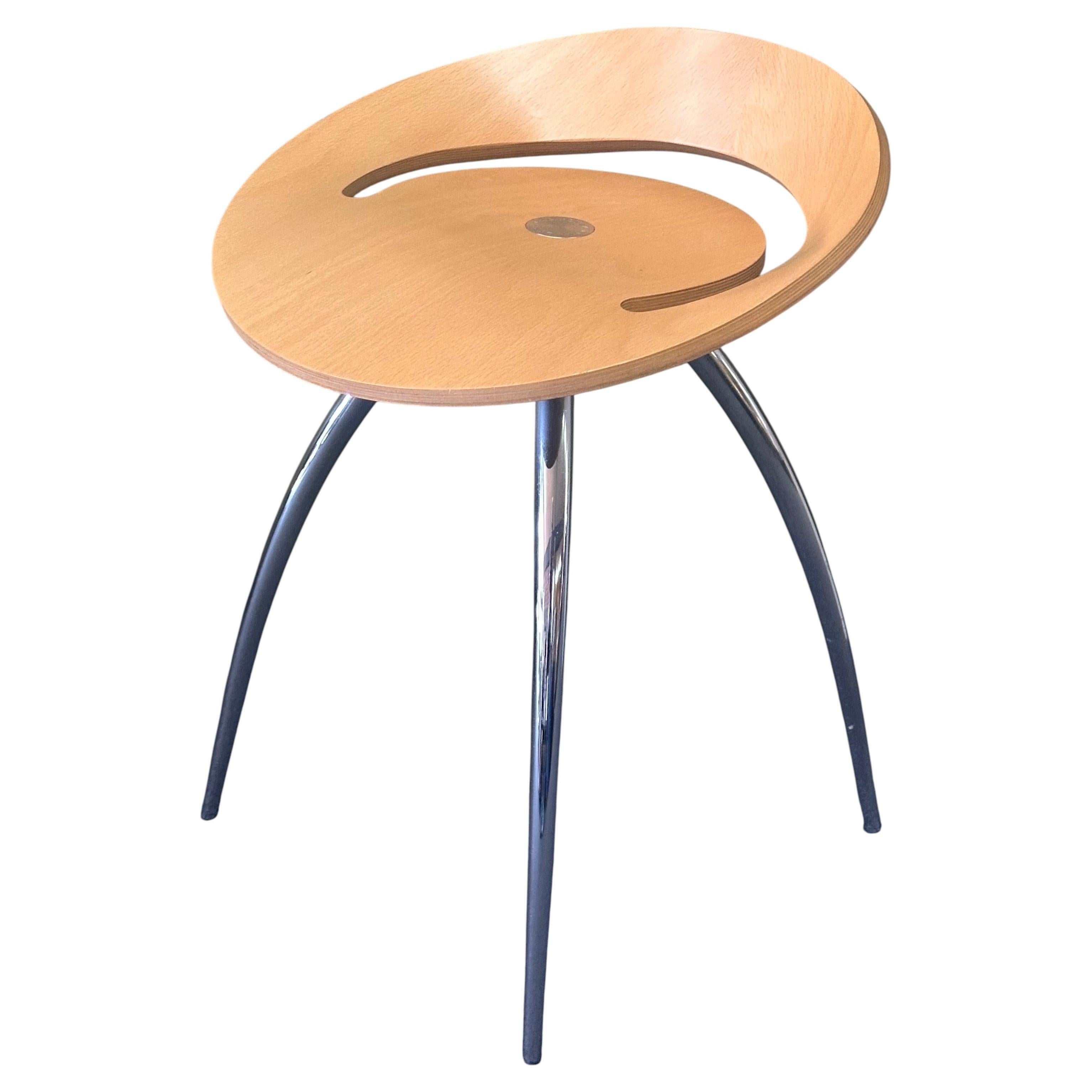 Jonas Bohlin for Magis "Lyra" Sculptural Beech and Chrome Stool, Italy