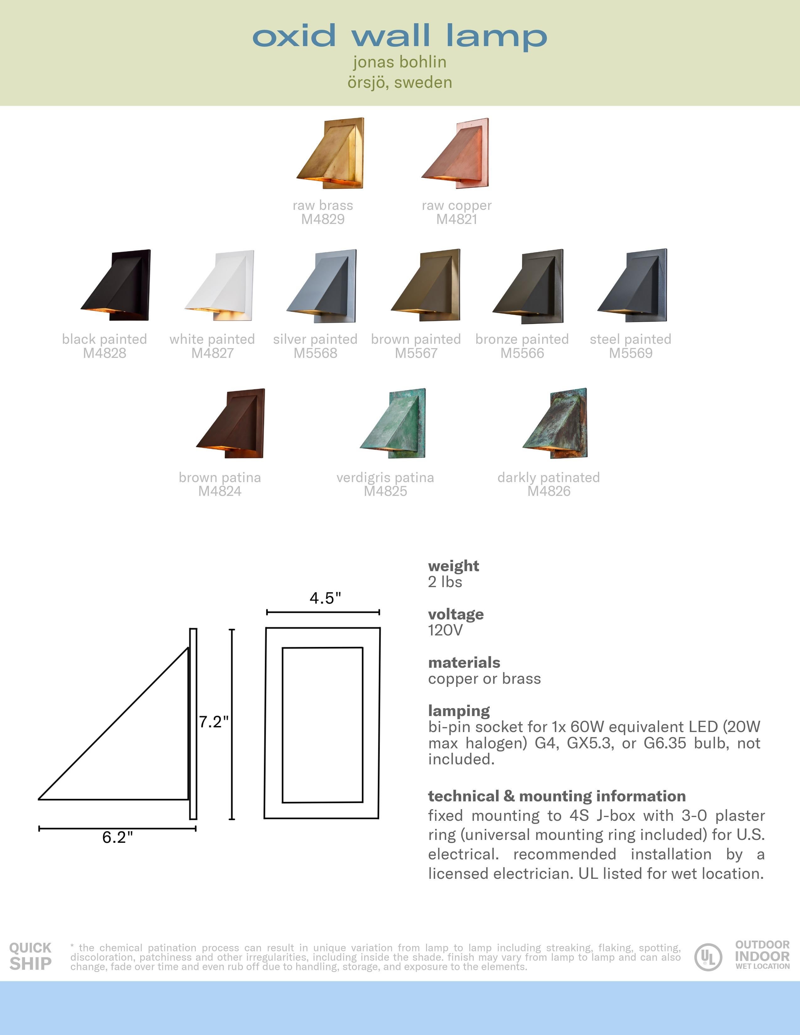 Lampada da parete 'Oxid' di Jonas Bohlin per Örsjö in bronzo dipinto in vendita 6