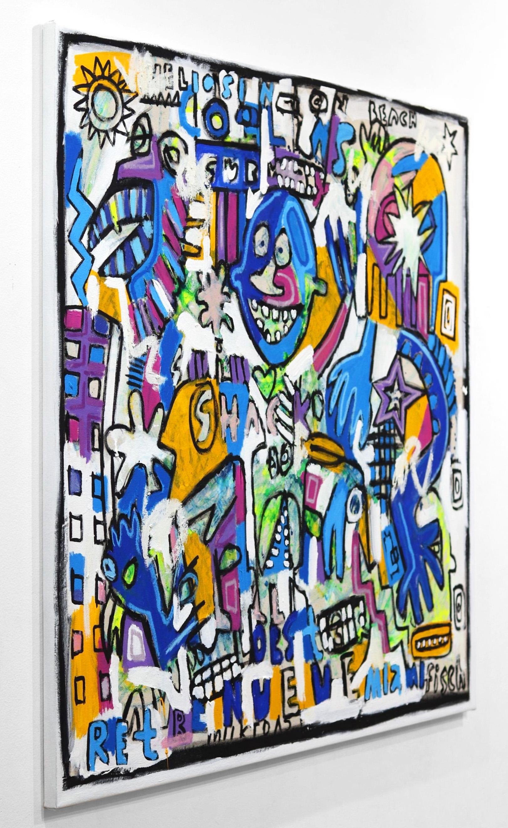 Sparamonete - Stratificazione di figure astratte blu Pittura contemporanea - Abstract Painting Grigio di Jonas Fisch