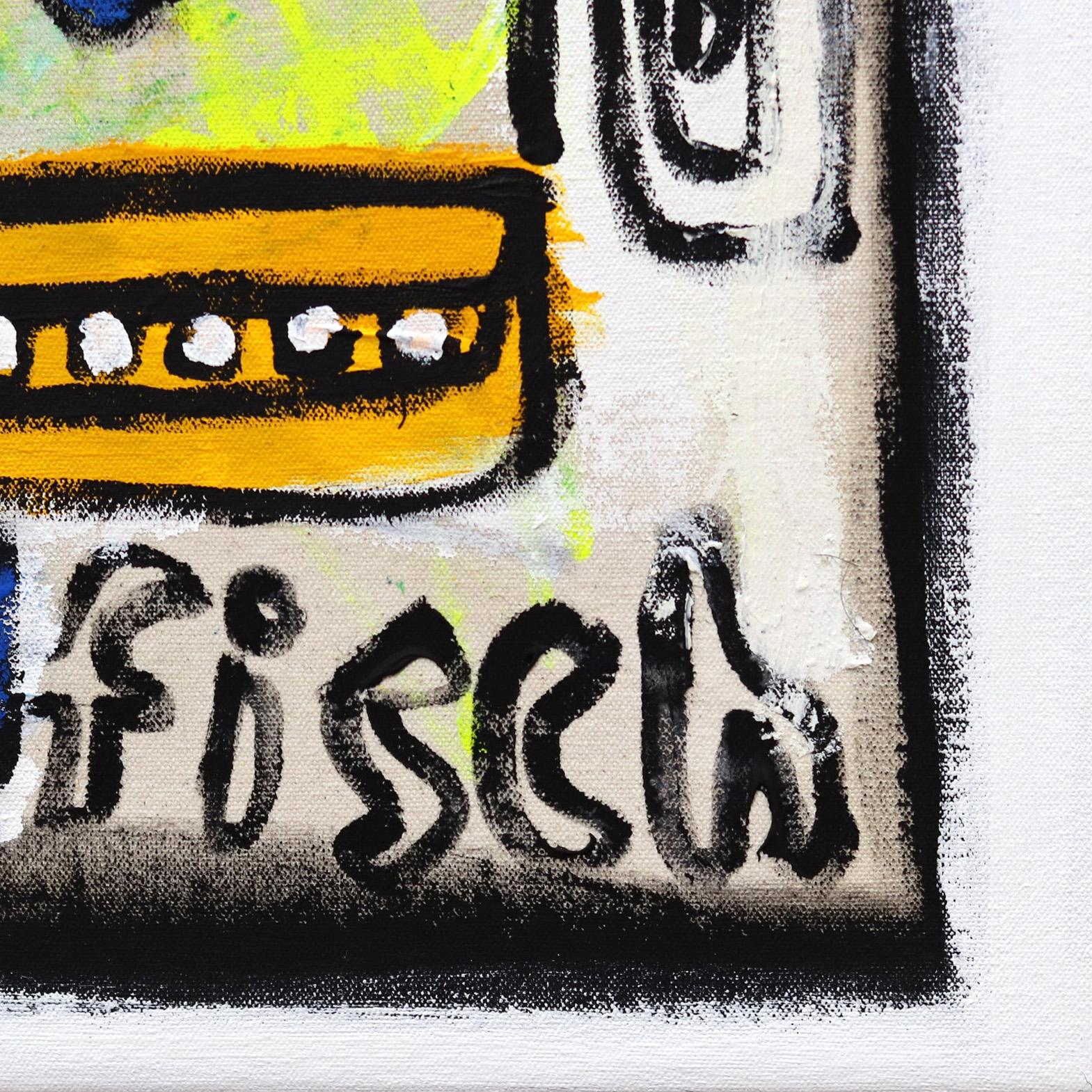 Sparamonete - Stratificazione di figure astratte blu Pittura contemporanea in vendita 3