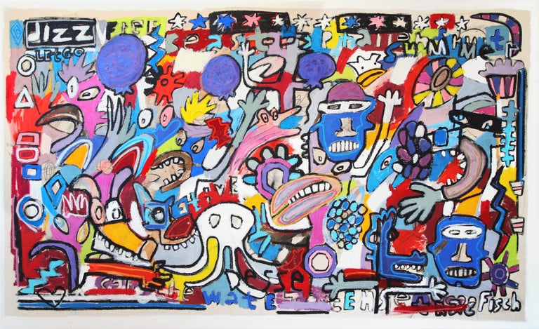 Peter Husband - Level Up, abstract in acrylic paint, oil pastel and modeling  paste on canvas For Sale at 1stDibs